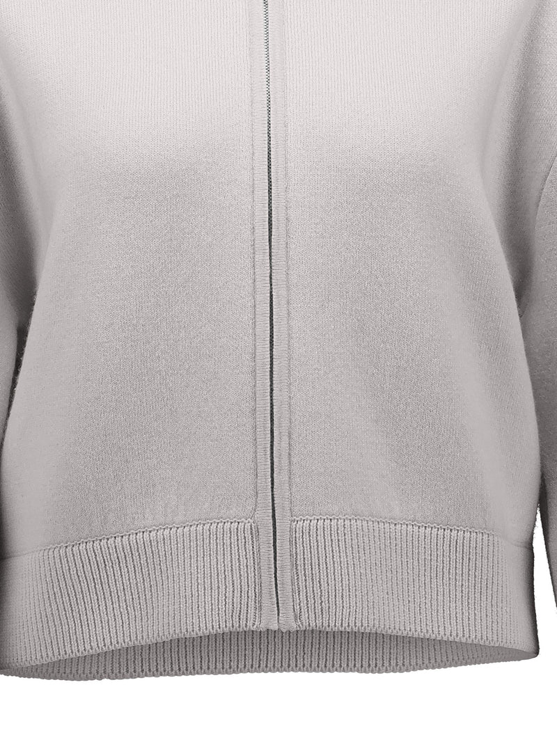 Collar zip wool-cashmere jacket, chalk