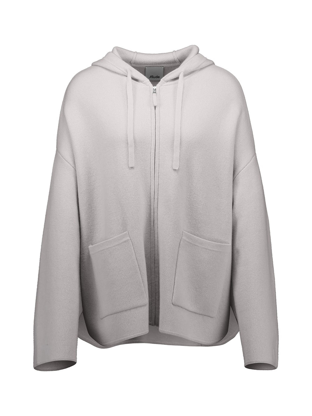 Knitted long-sleeved wool-cashmere hoodie jacket, chalk