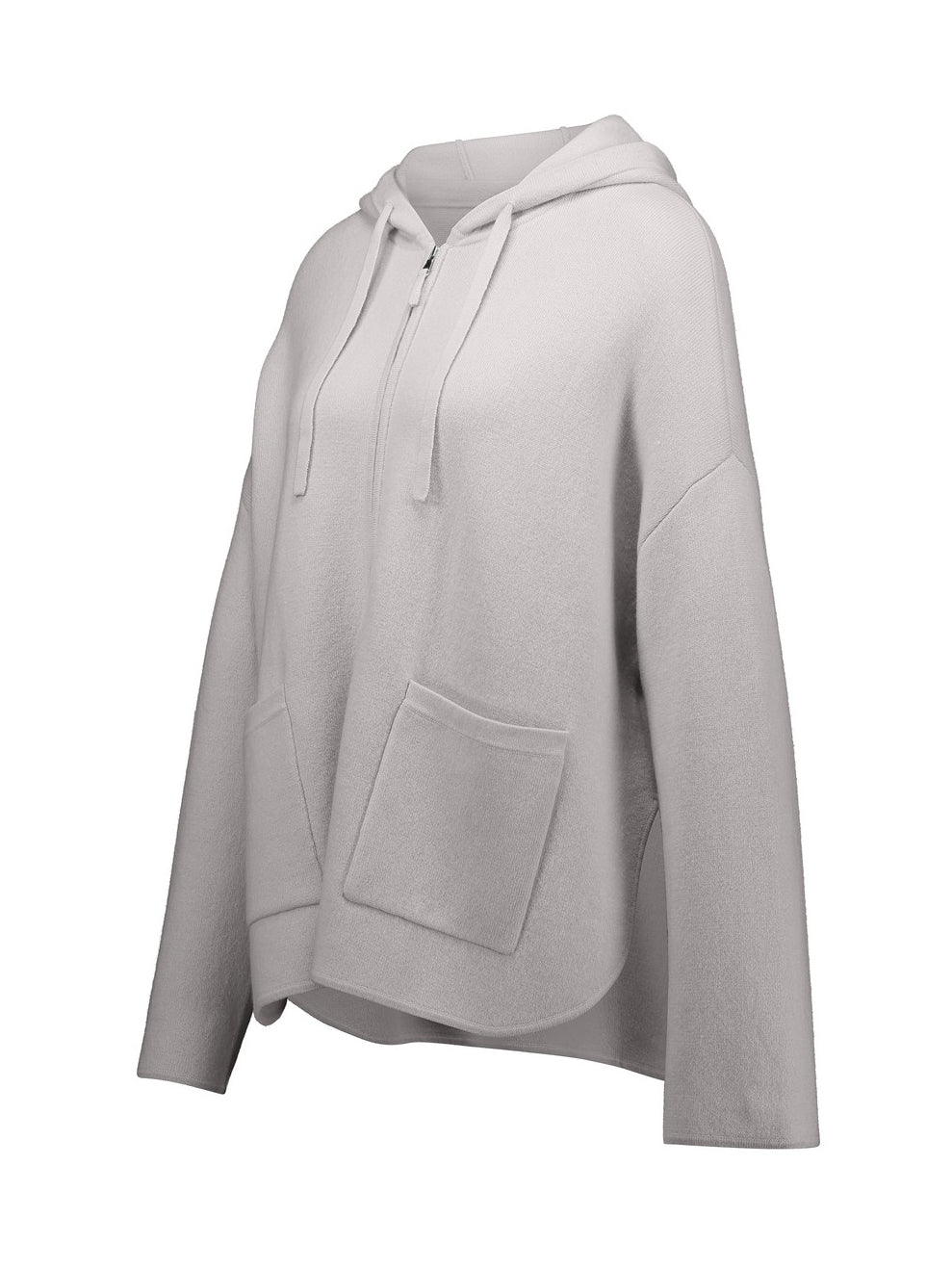 Knitted long-sleeved wool-cashmere hoodie jacket, chalk