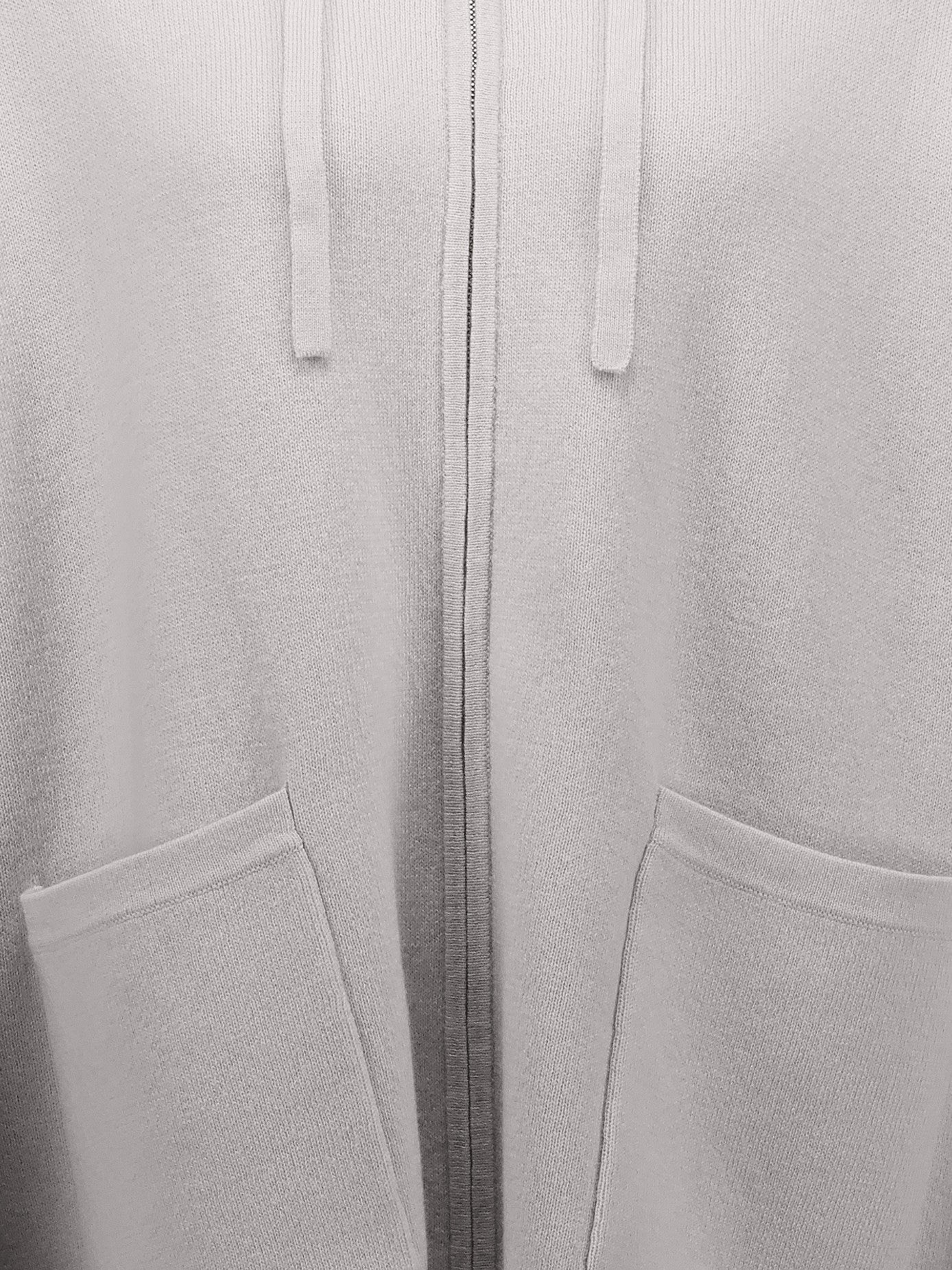 Knitted long-sleeved wool-cashmere hoodie jacket, chalk