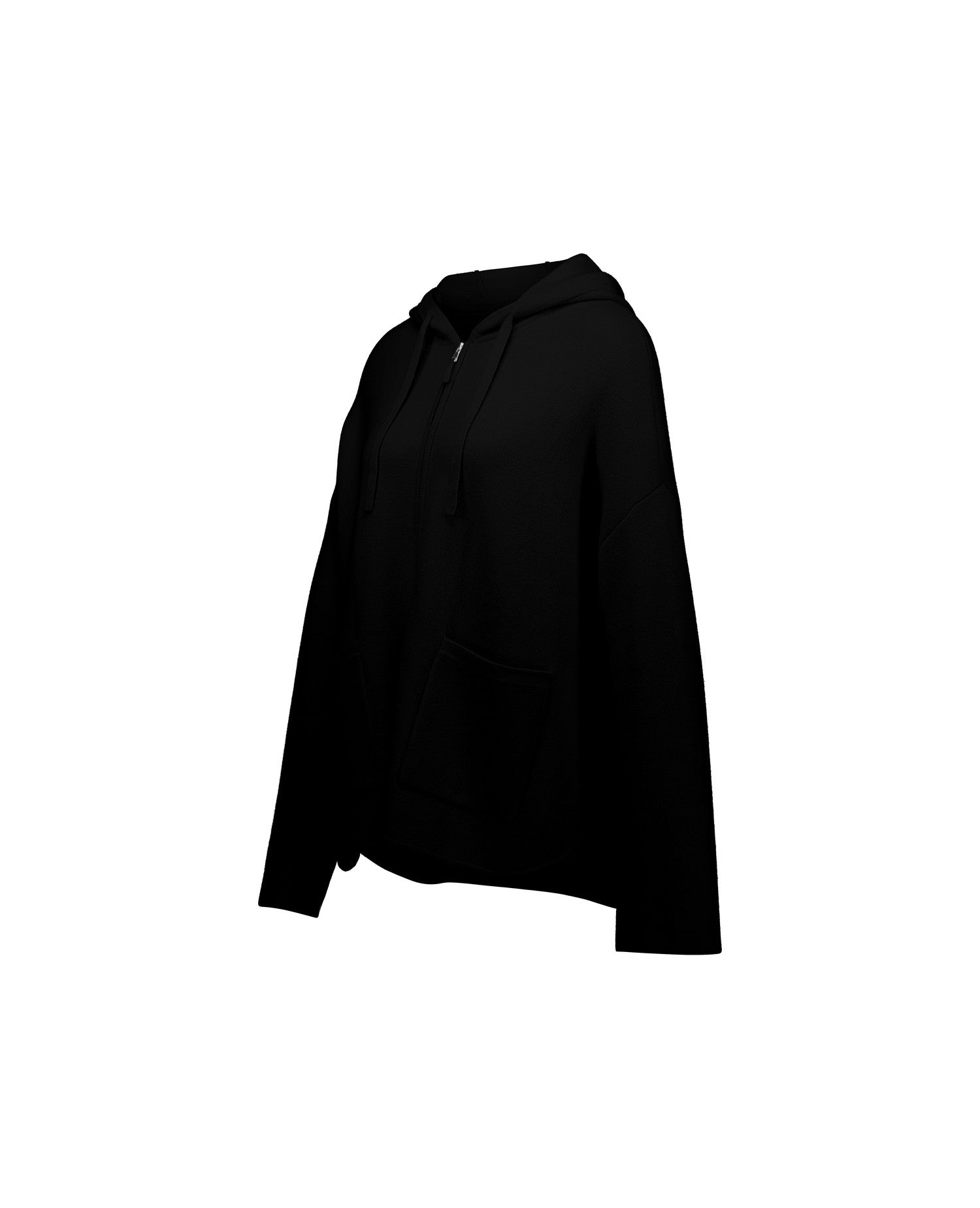 Knitted long-sleeved wool-cashmere hoodie jacket, black