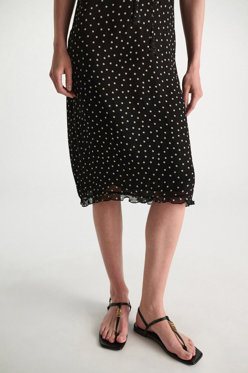 Polka dot dress in viscose georgette, black-white
