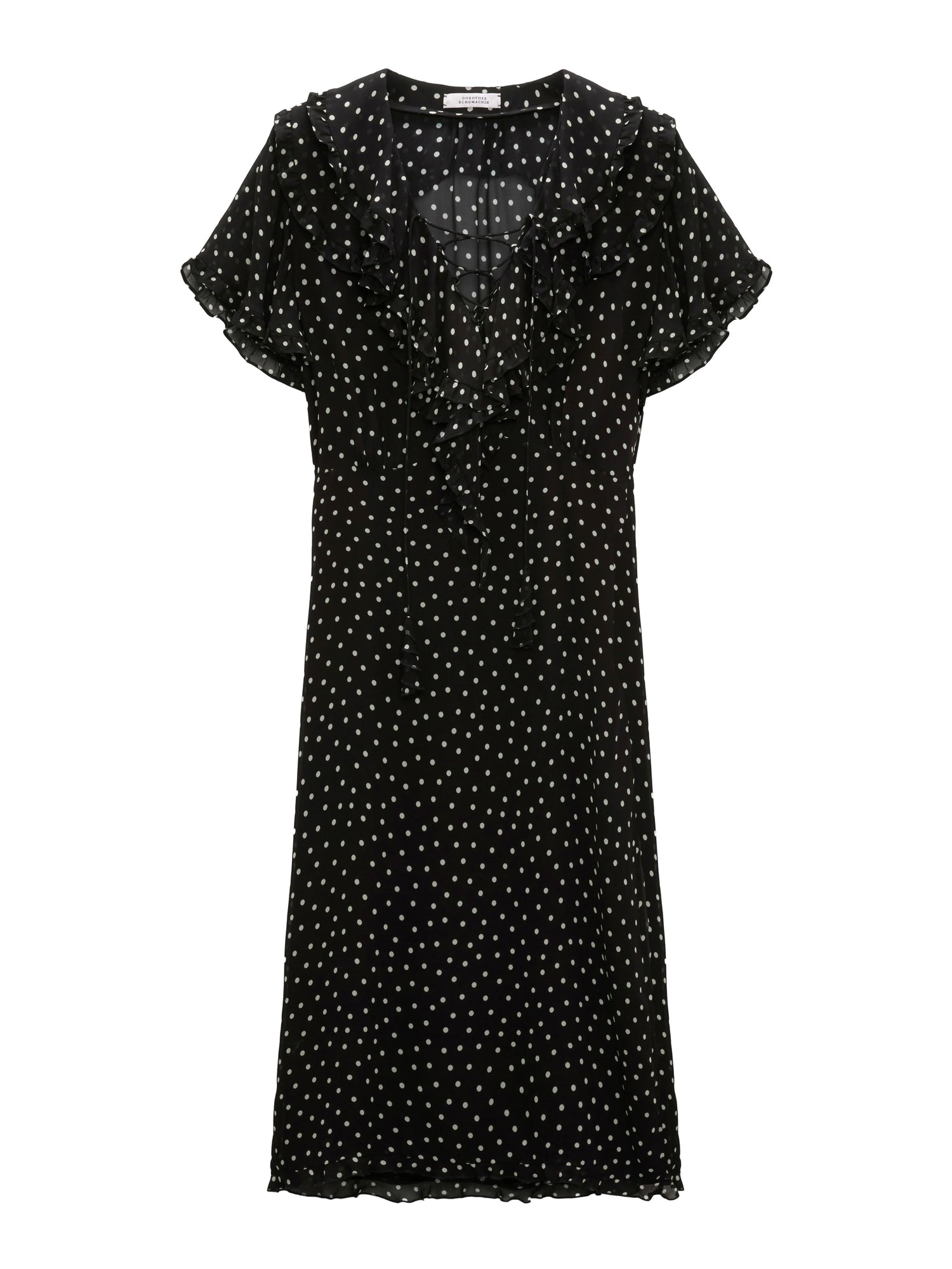 Polka dot dress in viscose georgette, black-white