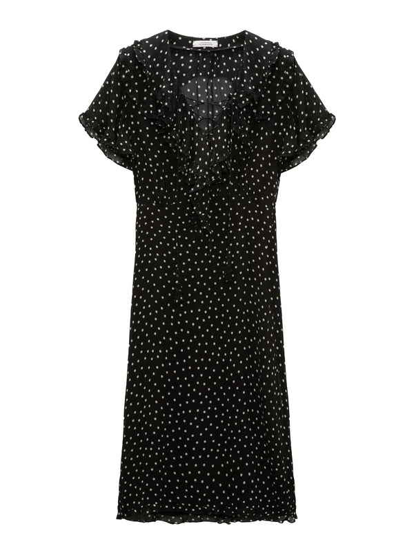 Polka dot dress in viscose georgette, black-white