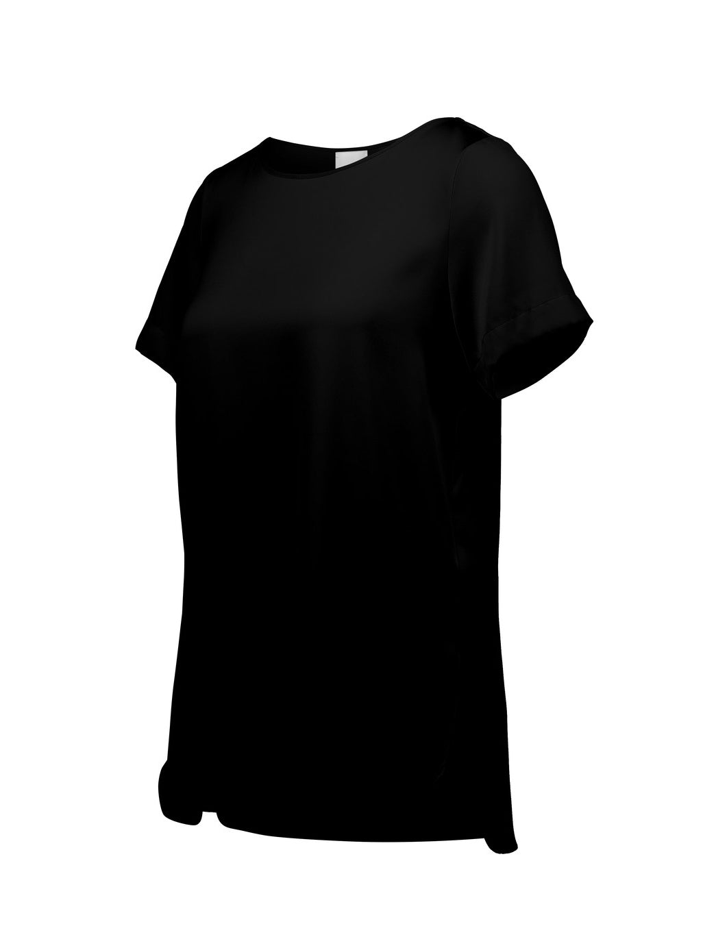 Long short-sleeved silk top, black