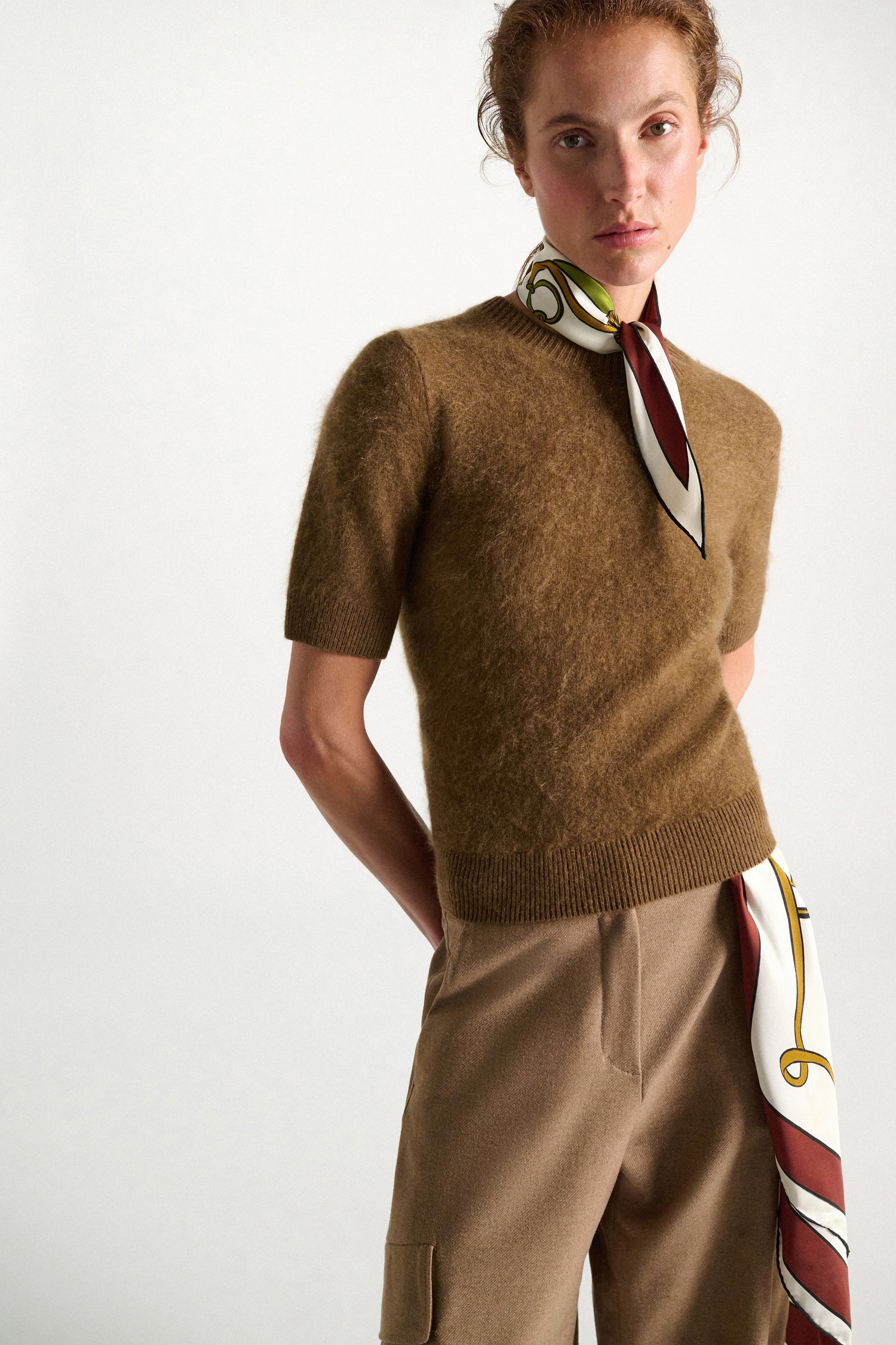 Fluffy statements short sleeve pullover, brown