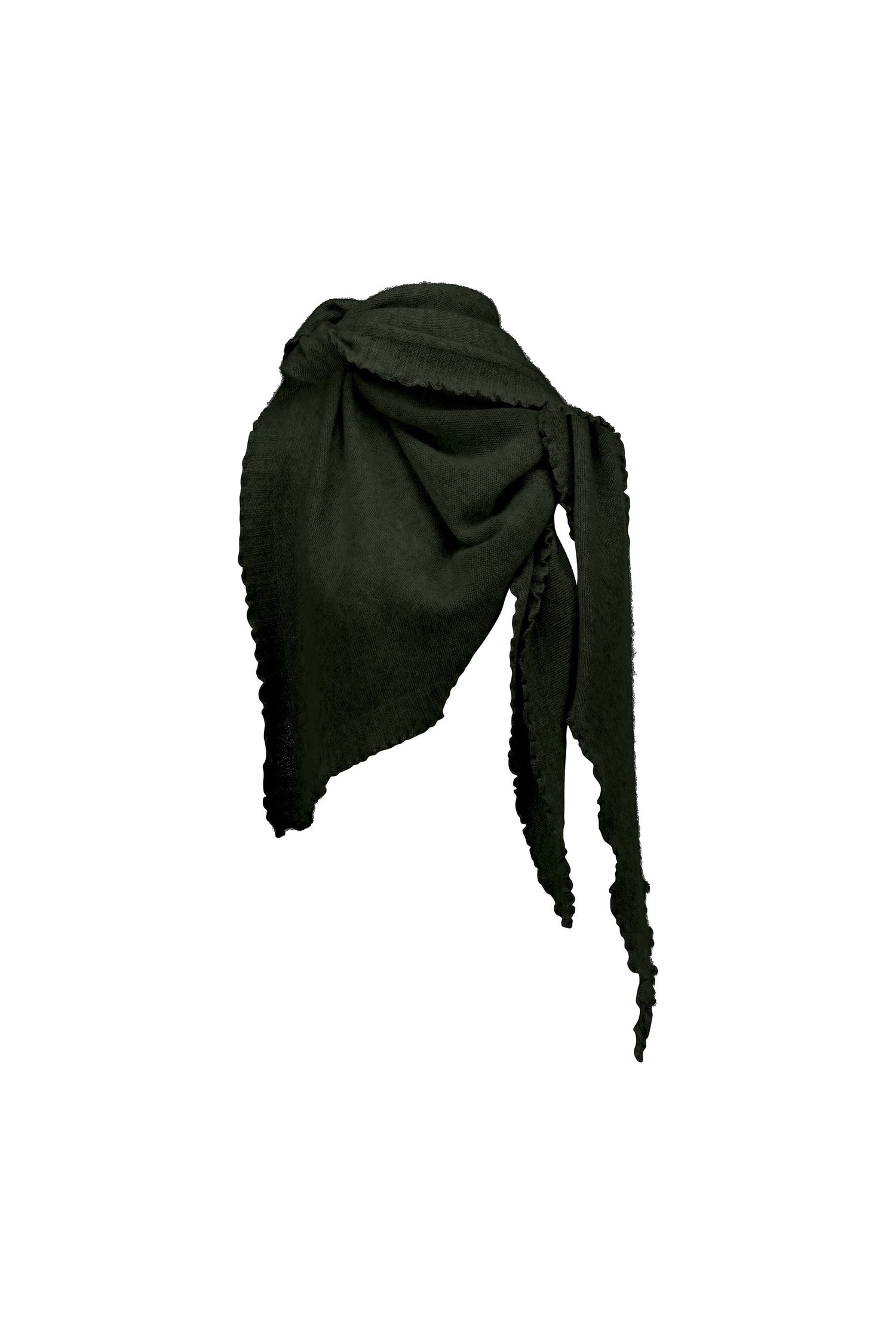 Cropped cashmere triangle scarf, green