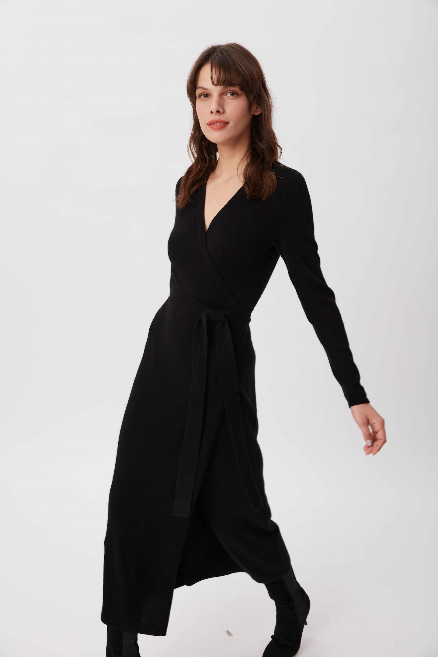 Astrid knitted wrap dress, black