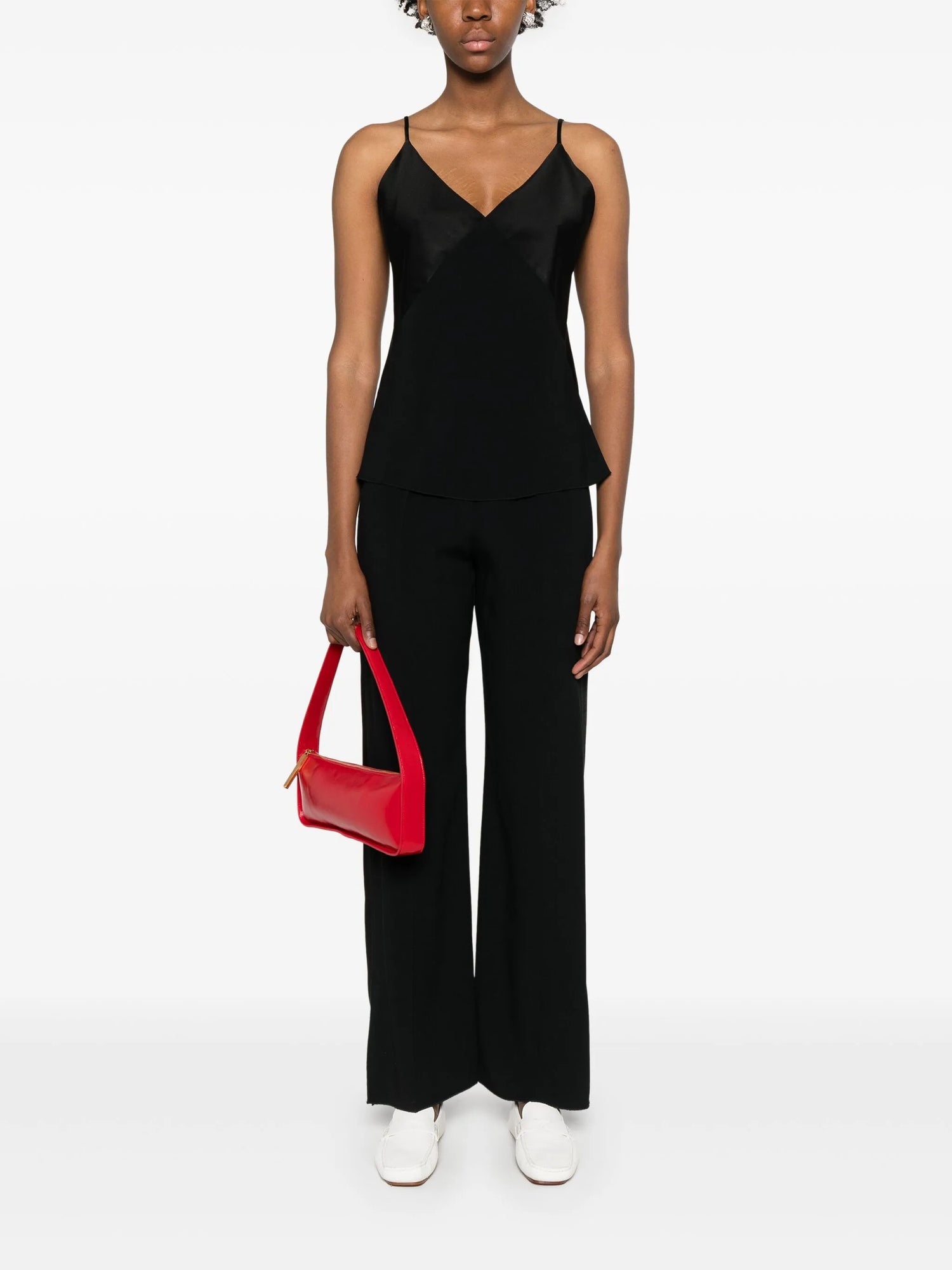 Shiny anvers satin strap top, black