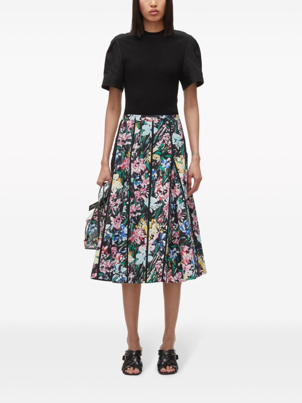 FLOWERWORKS GODET SKIRT, black multi