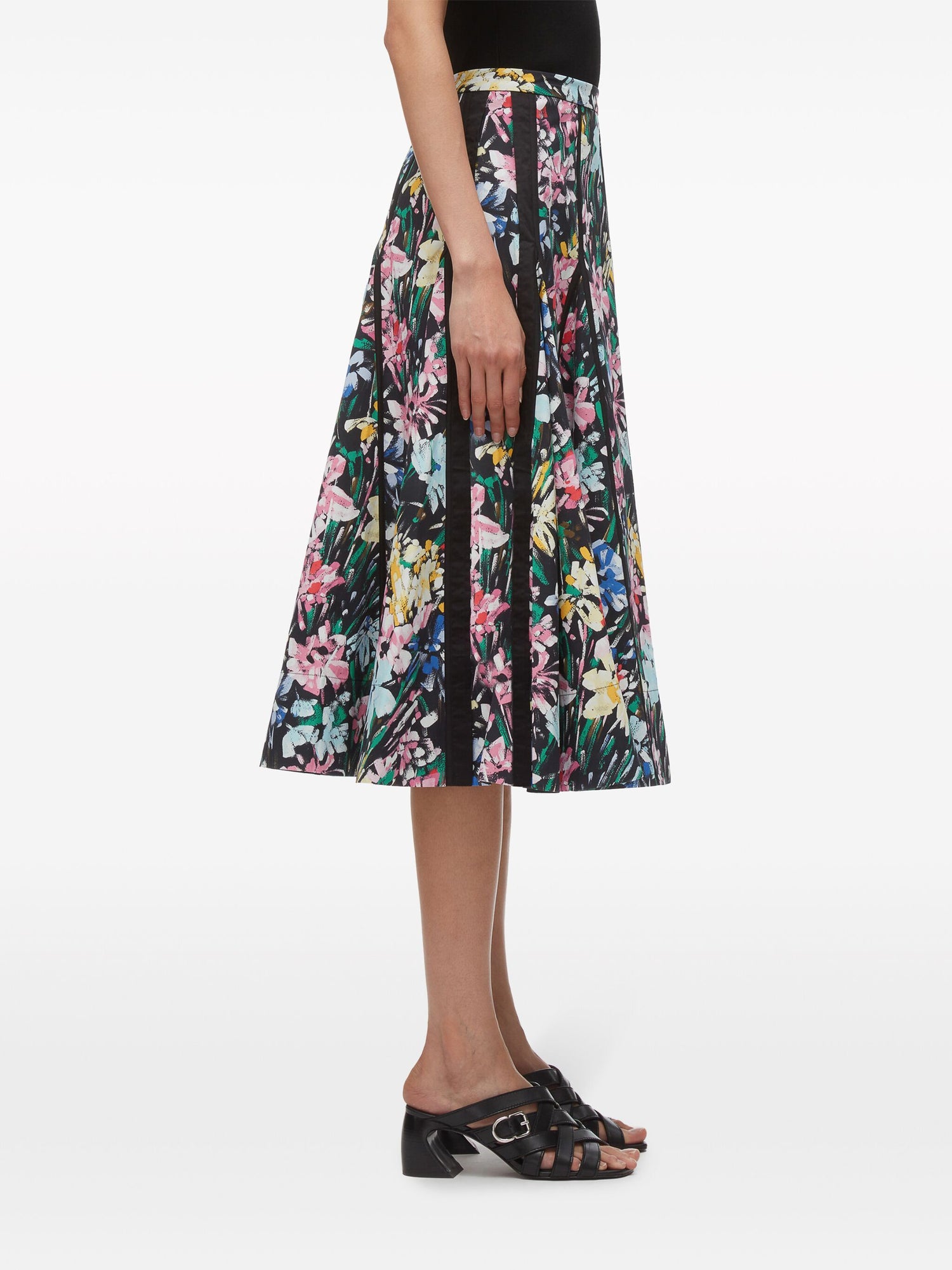 FLOWERWORKS GODET SKIRT, black multi