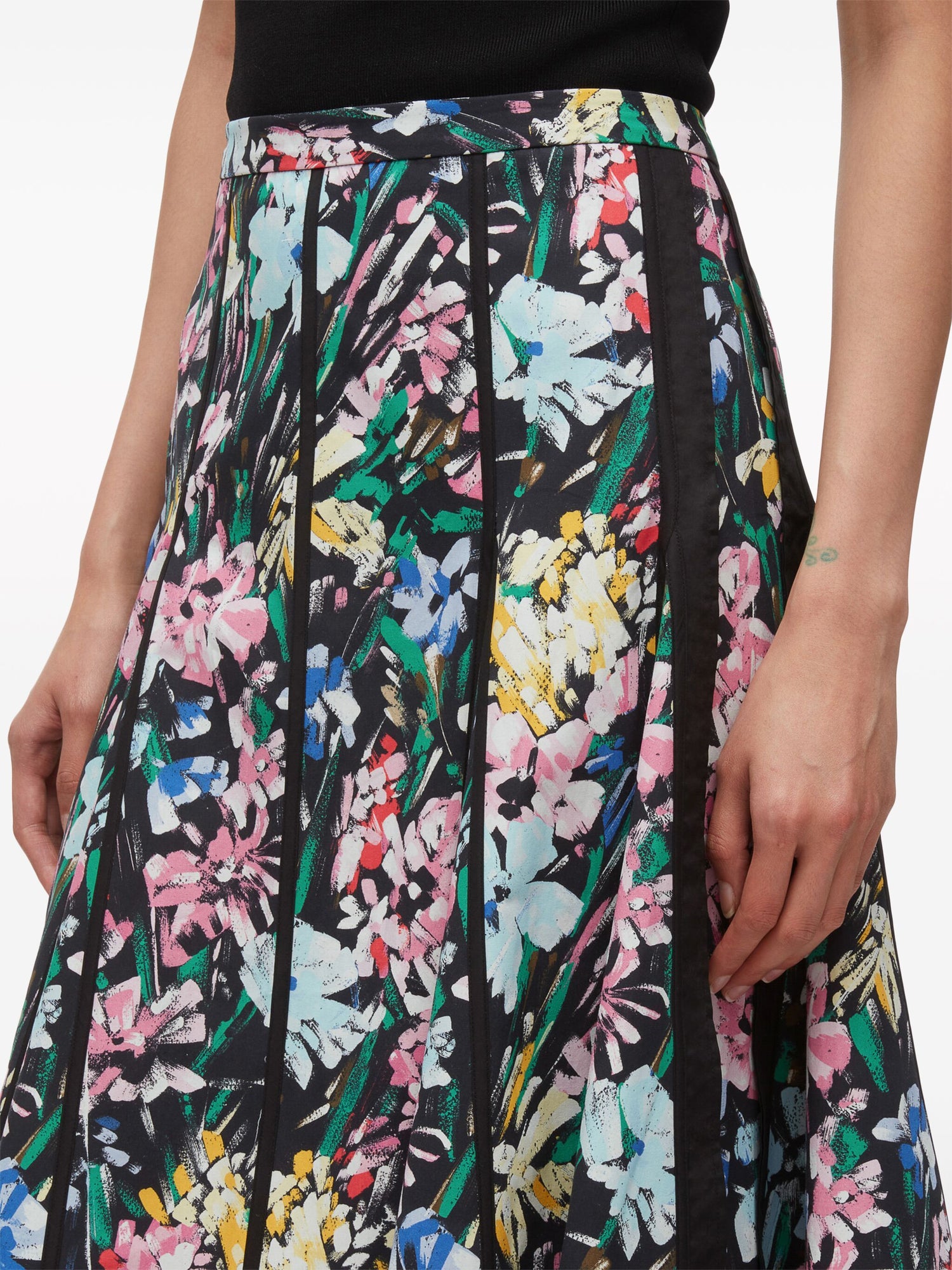 FLOWERWORKS GODET SKIRT, black multi