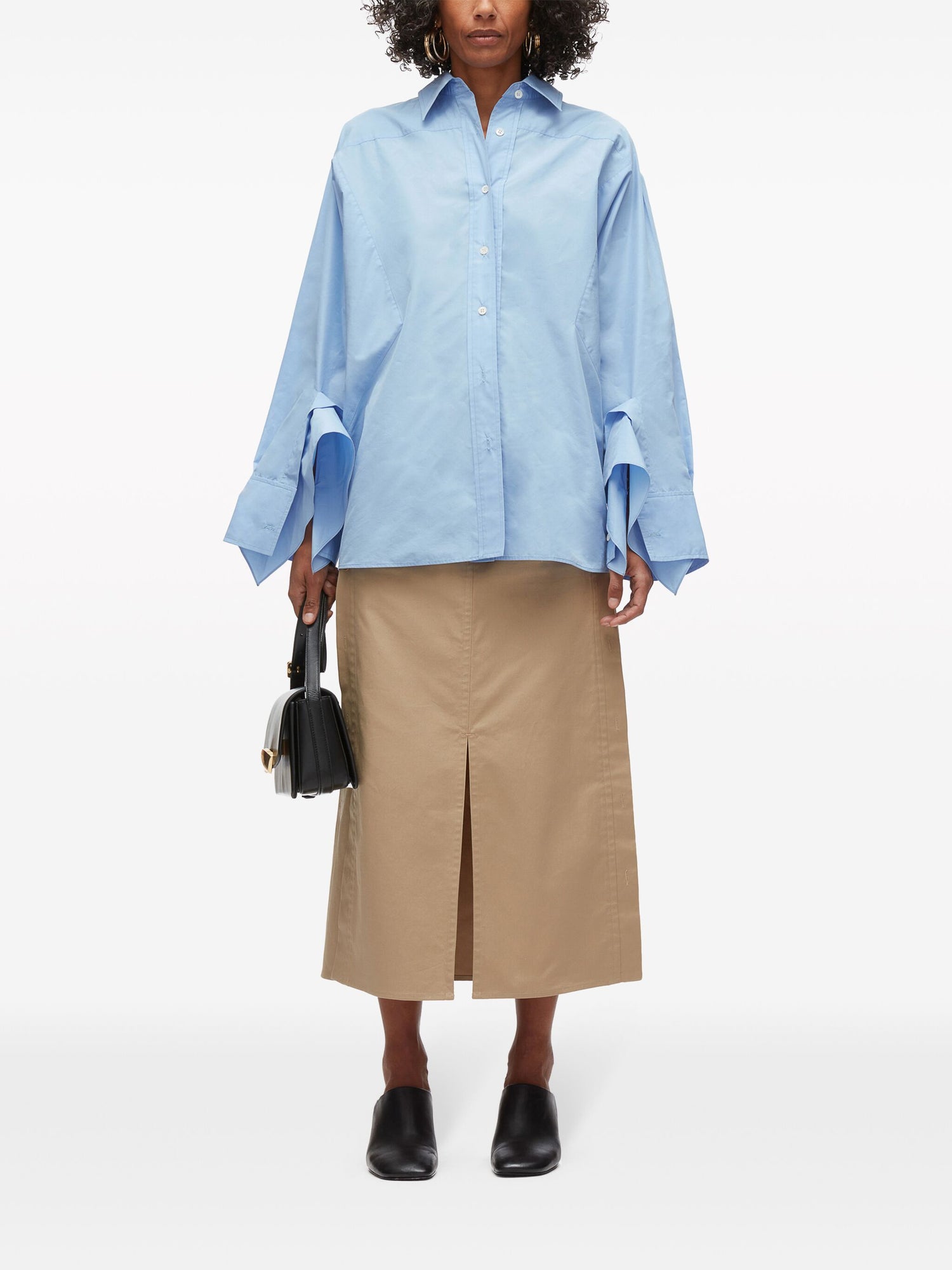 OVERSIZED SHIRT W CASCADE DRAPE SLEEVE, oxford blue