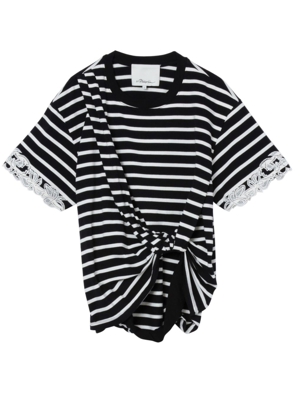 STRIPED DRAPED T-SHIRT W LACE
EMB, black multi stripe