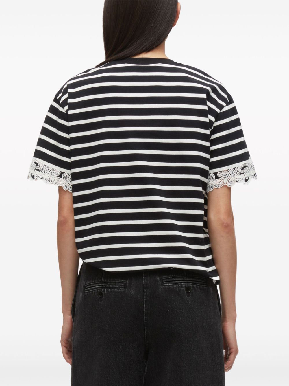 STRIPED DRAPED T-SHIRT W LACE
EMB, black multi stripe