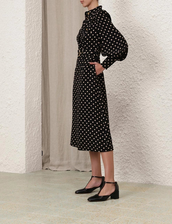 Utility Midi Dress, Black/Cream Dot