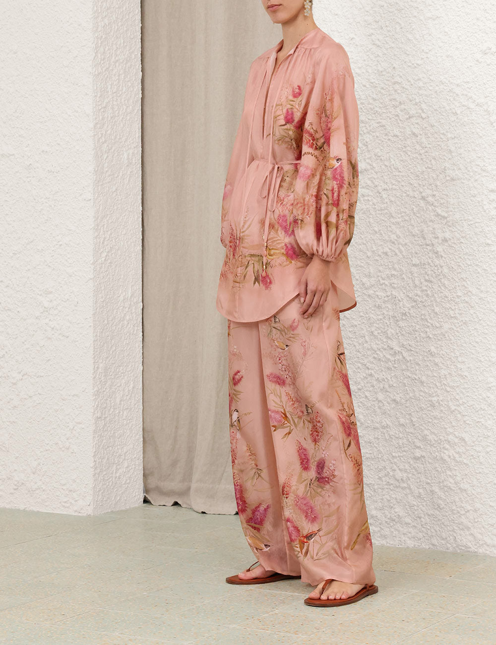 Cascadian Tunic Silk Top,  Pink Botanical Floral print
