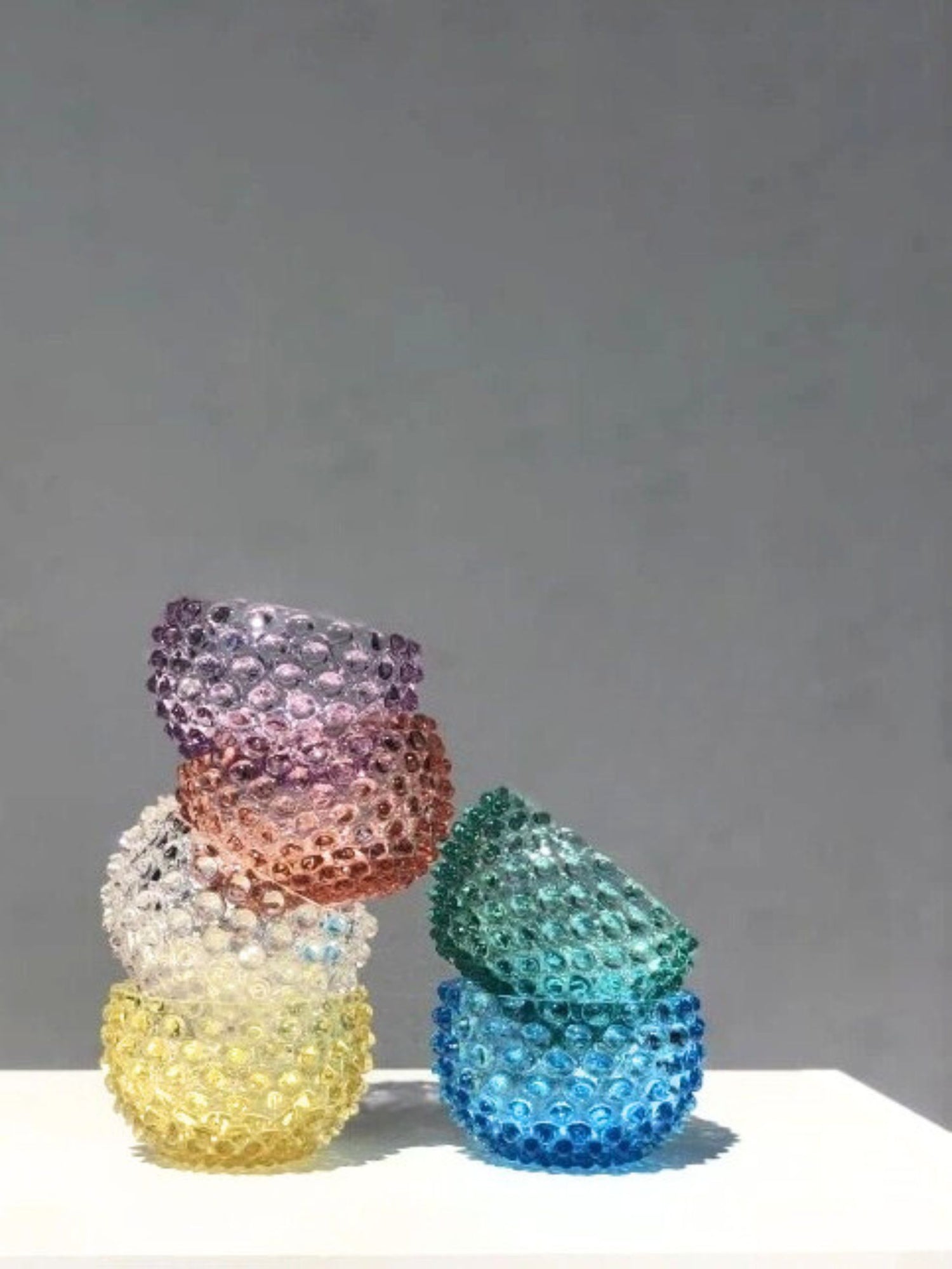 Hobnail glass bowl, rose pink (11,5 cm)