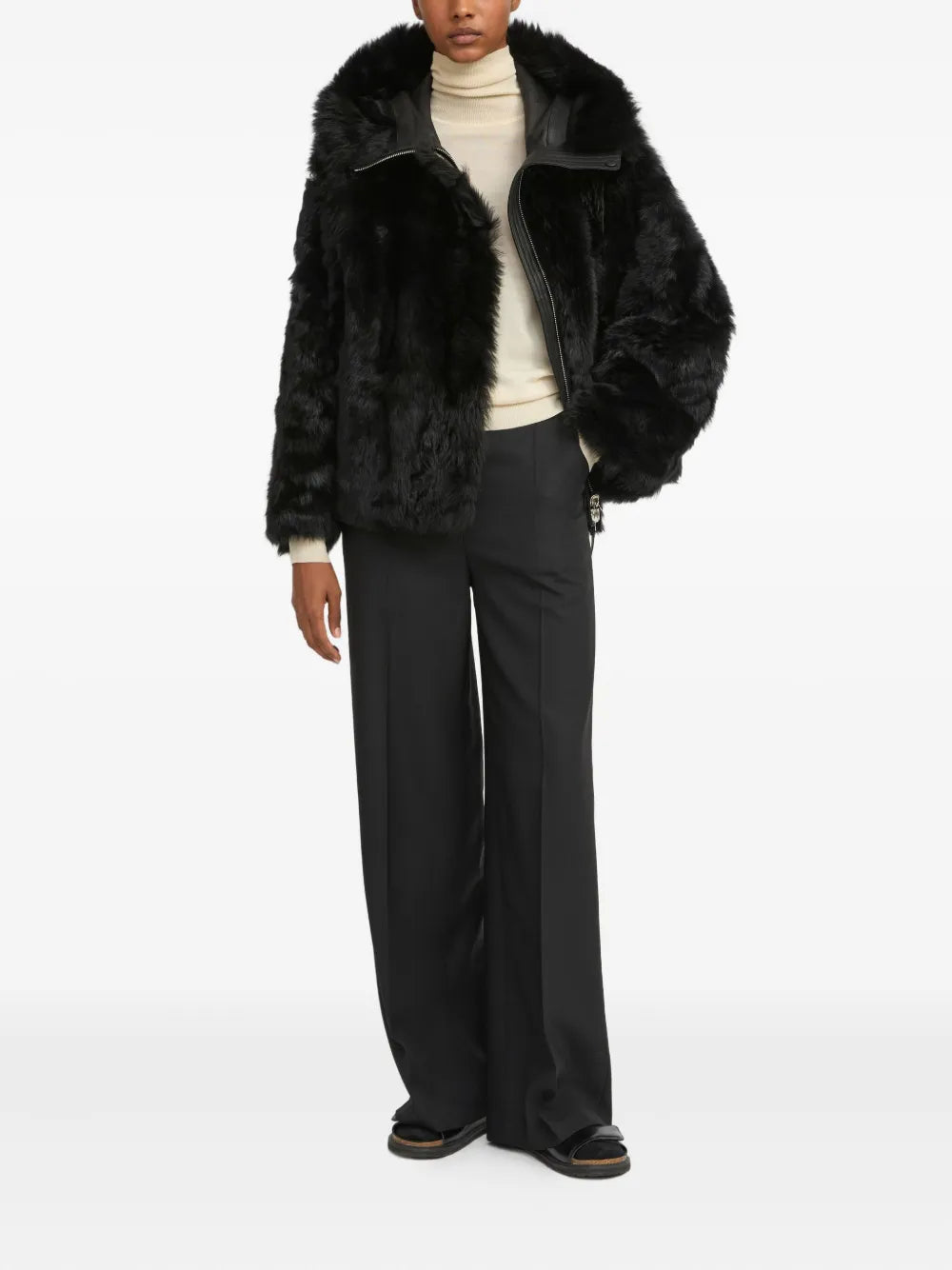 Lamb wool fur short coat, black