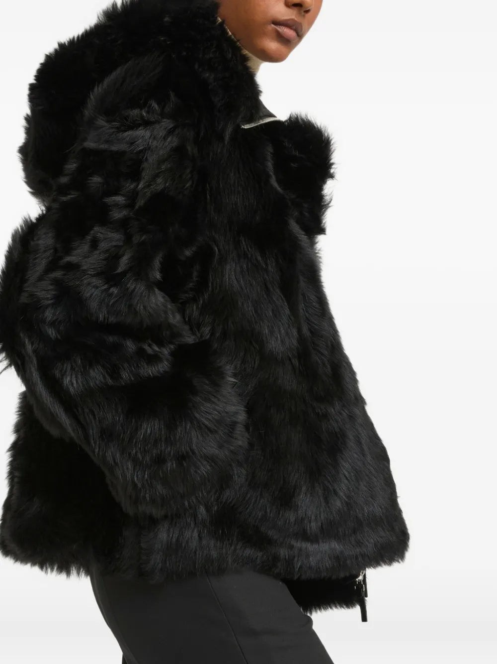 Lamb wool fur short coat, black