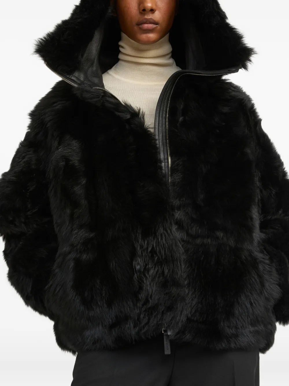 Lamb wool fur short coat, black