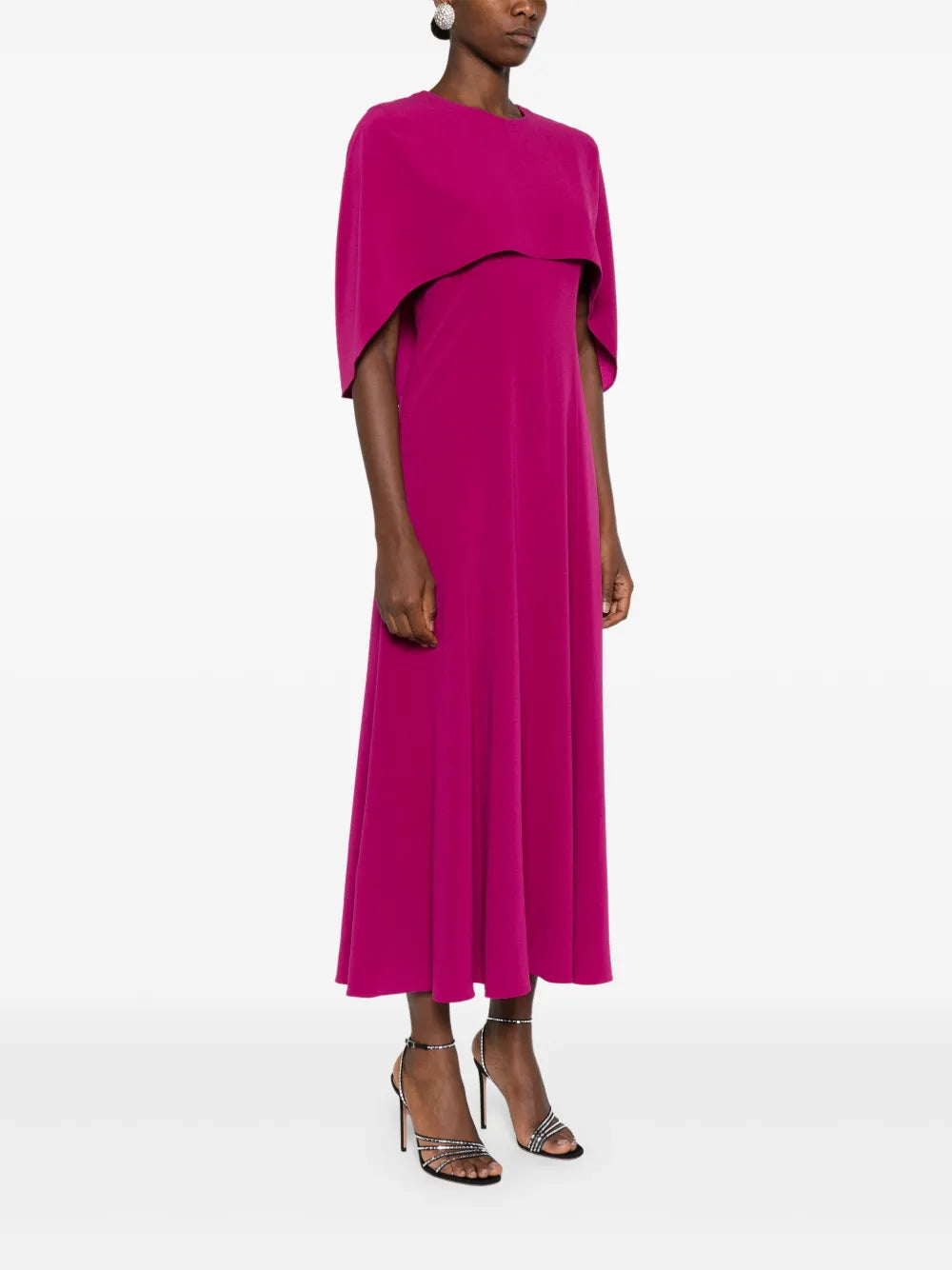 Satin Crepe Cape Midi Dress, dark pink