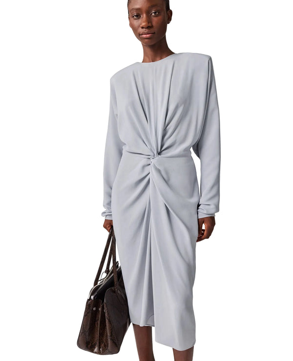 Satin Matt Side Twist Midi Dress, pearl