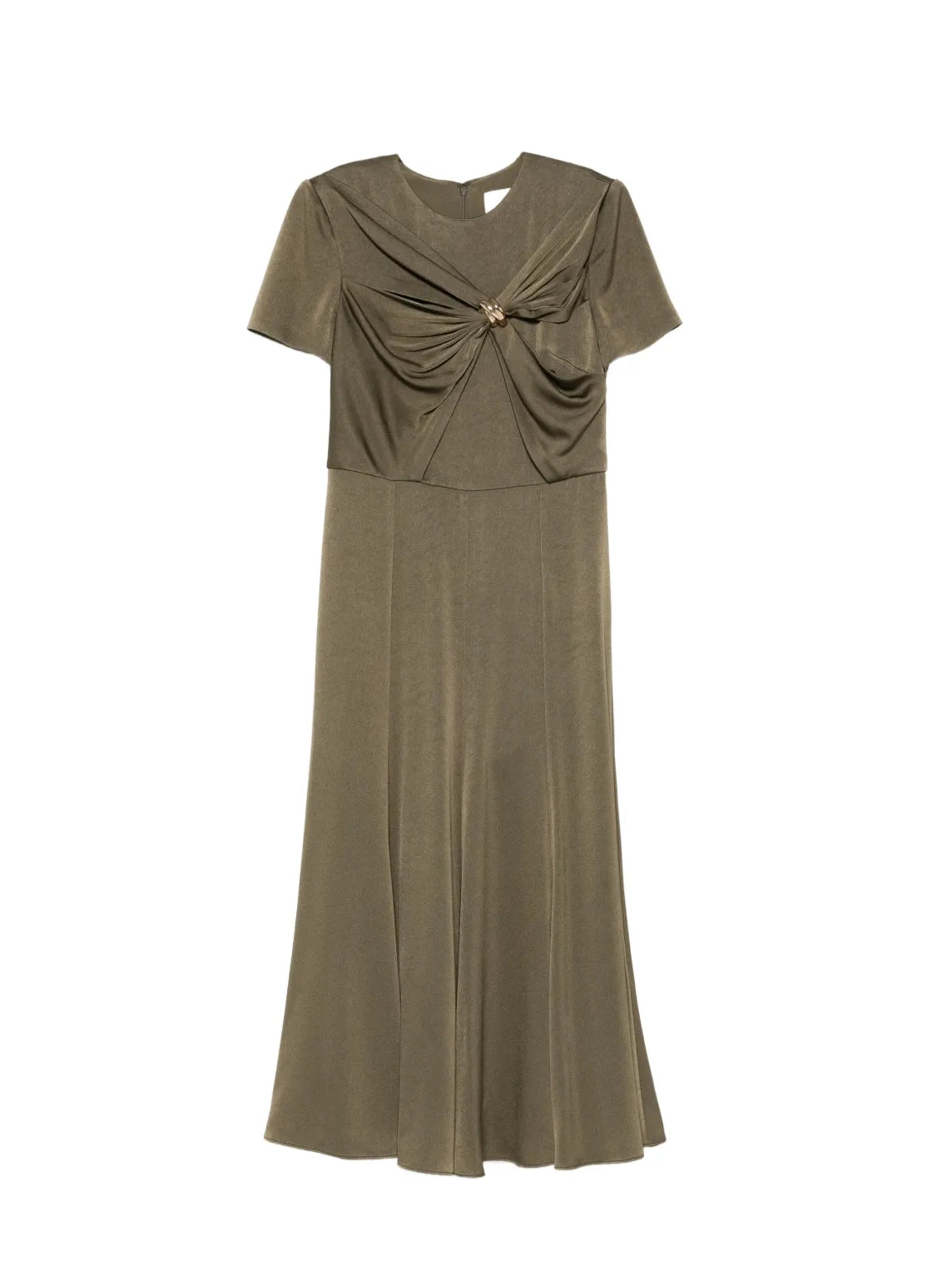 Satin Crepe Drape Midi Dress, khaki