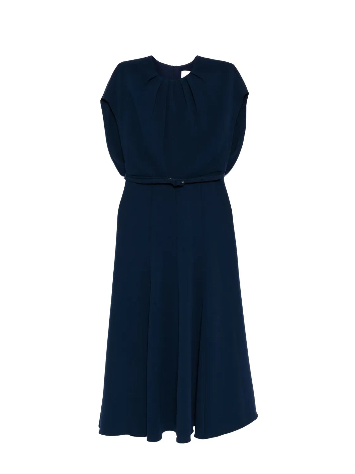 Light cady cape midi dress with belt, navy