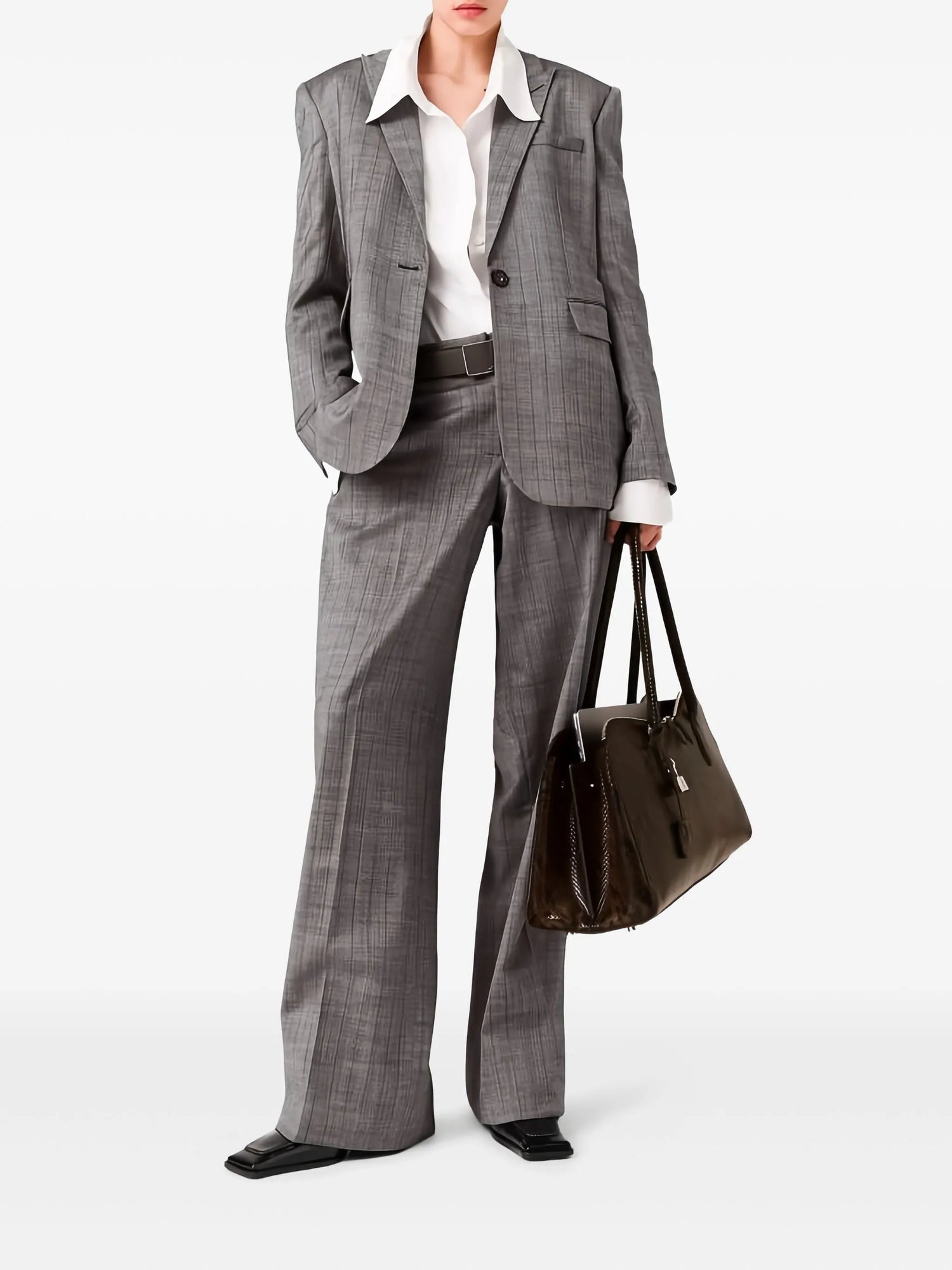 Pinstripe loose suit trousers, grey
