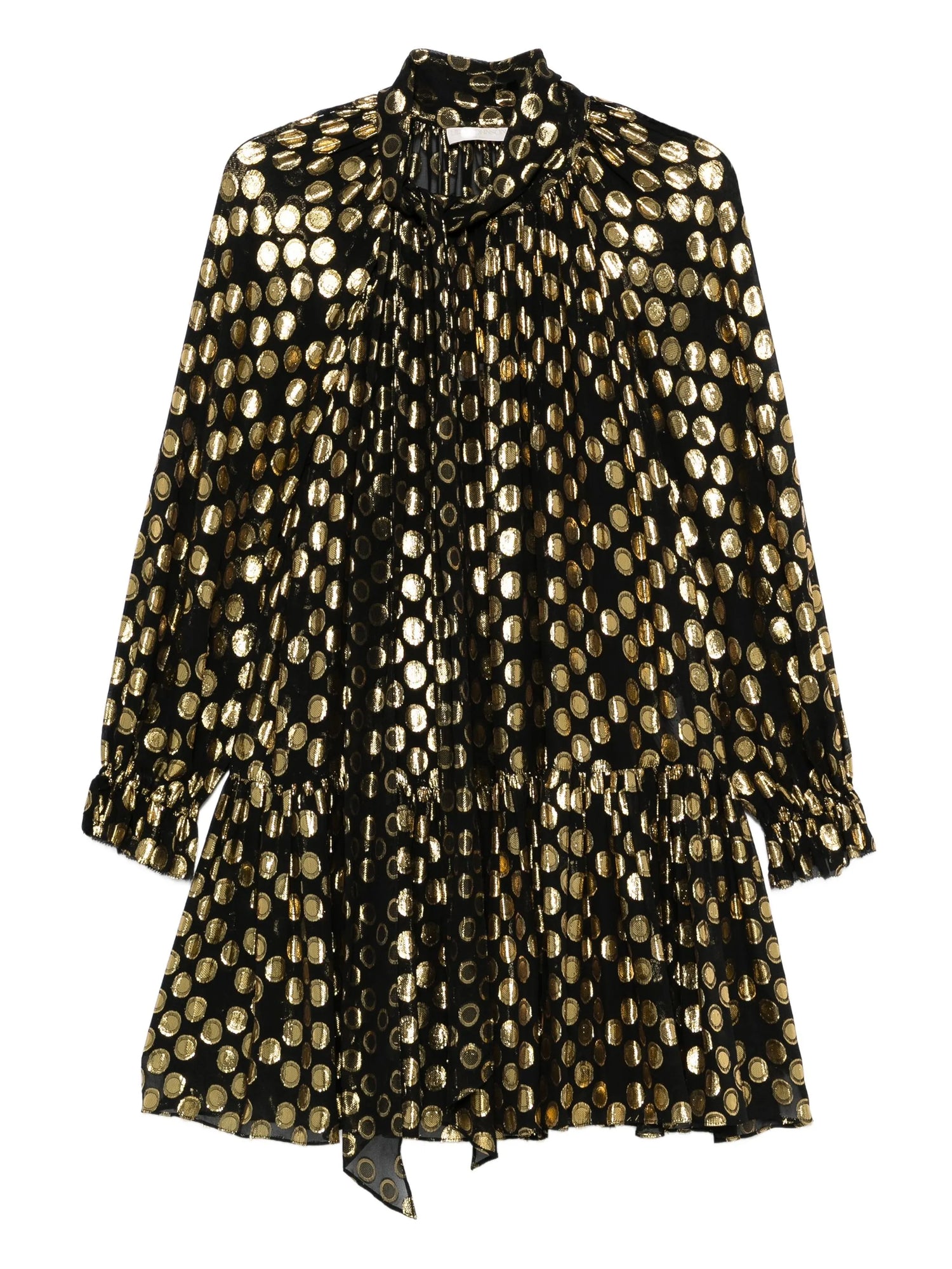 Loretta silk long sleeve minidress, black-gold
