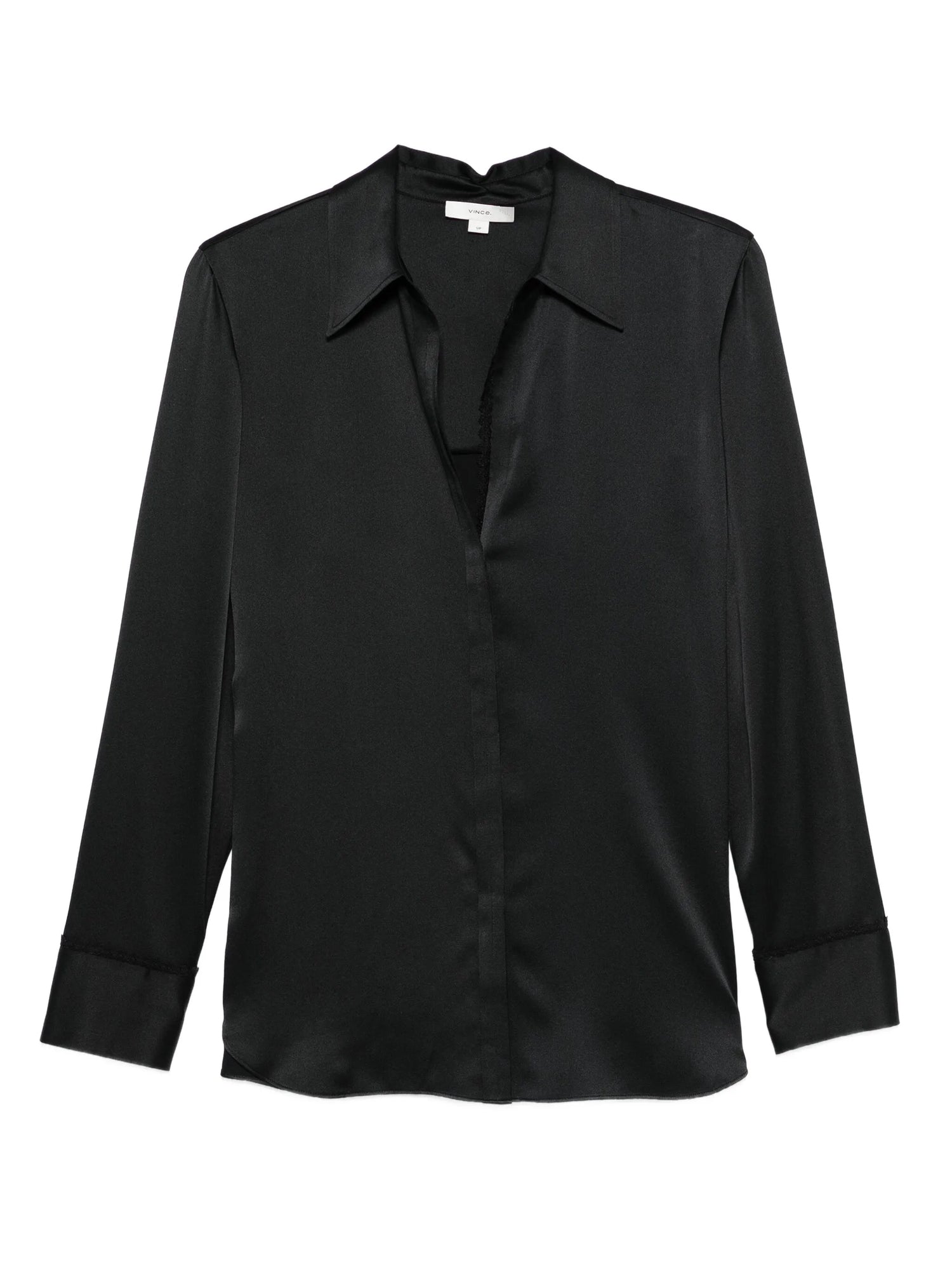 Lace Trim Silk Relaxed Shirt, black