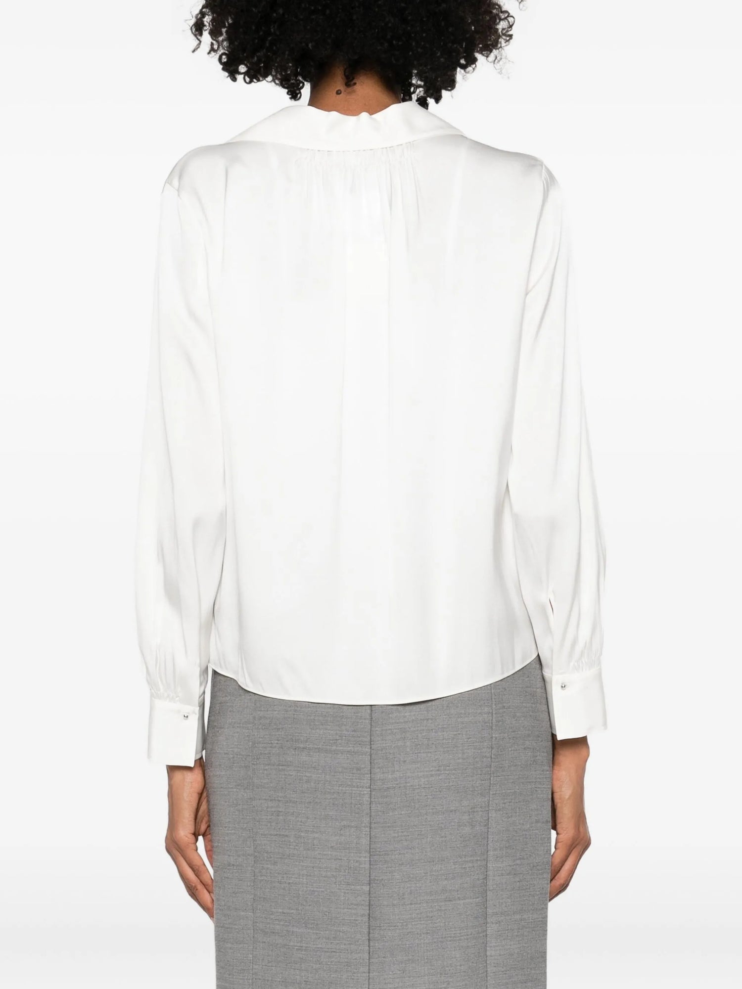 Placed Smocked L/S Blouse, White