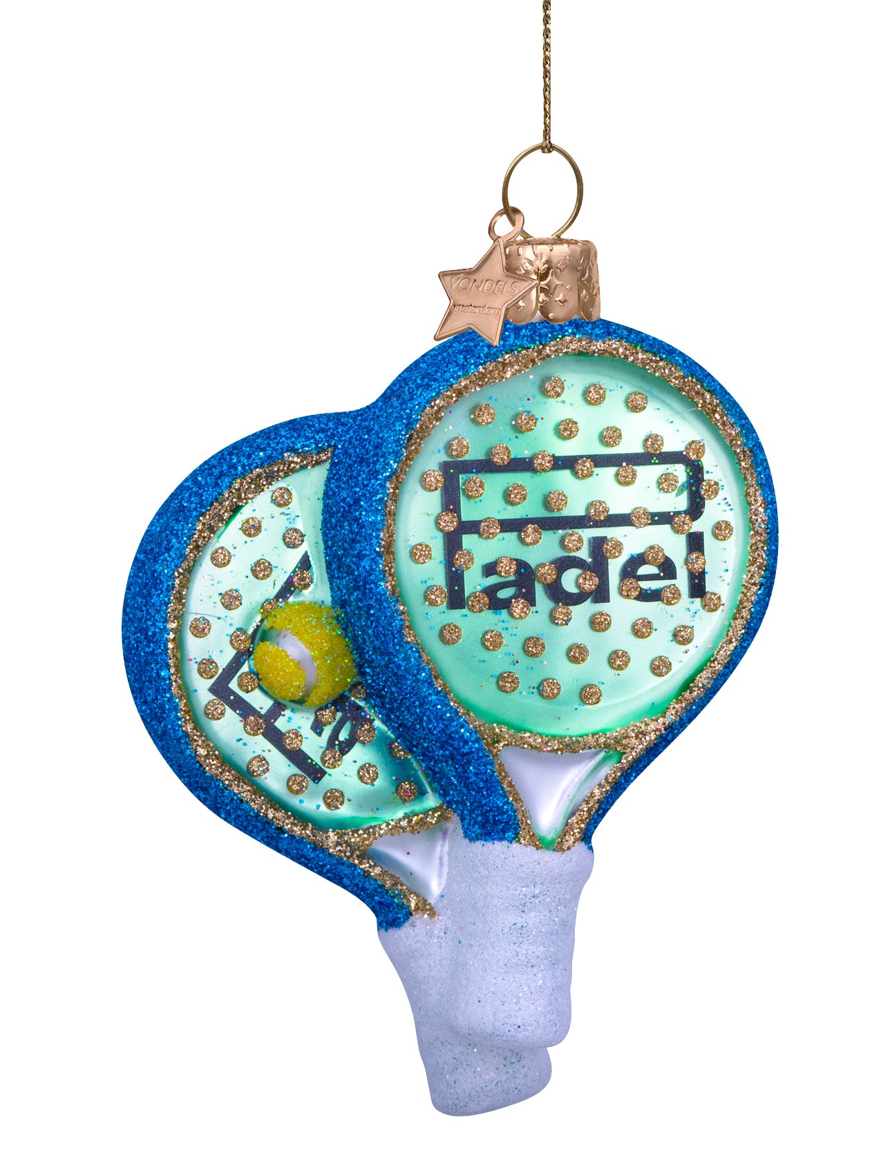 Green padel racket glass ornament (9,5 cm)