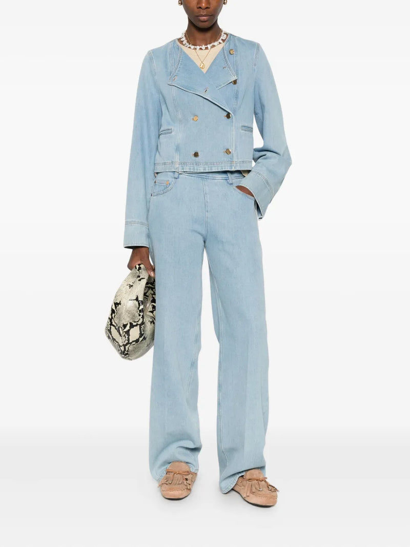 Cavalry denim jacket double breasted, light blue
