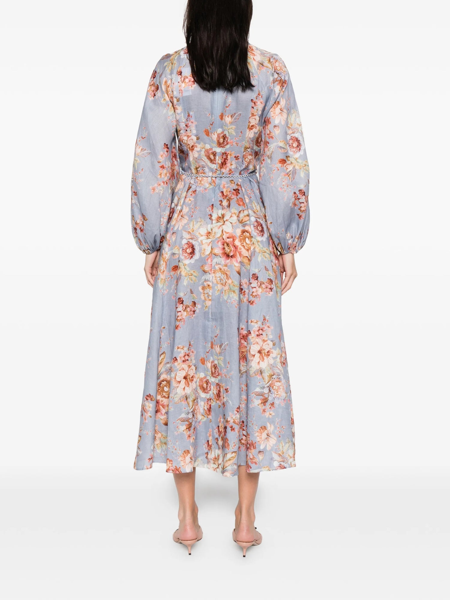 Awaken Billow Long Dress, chambray floral