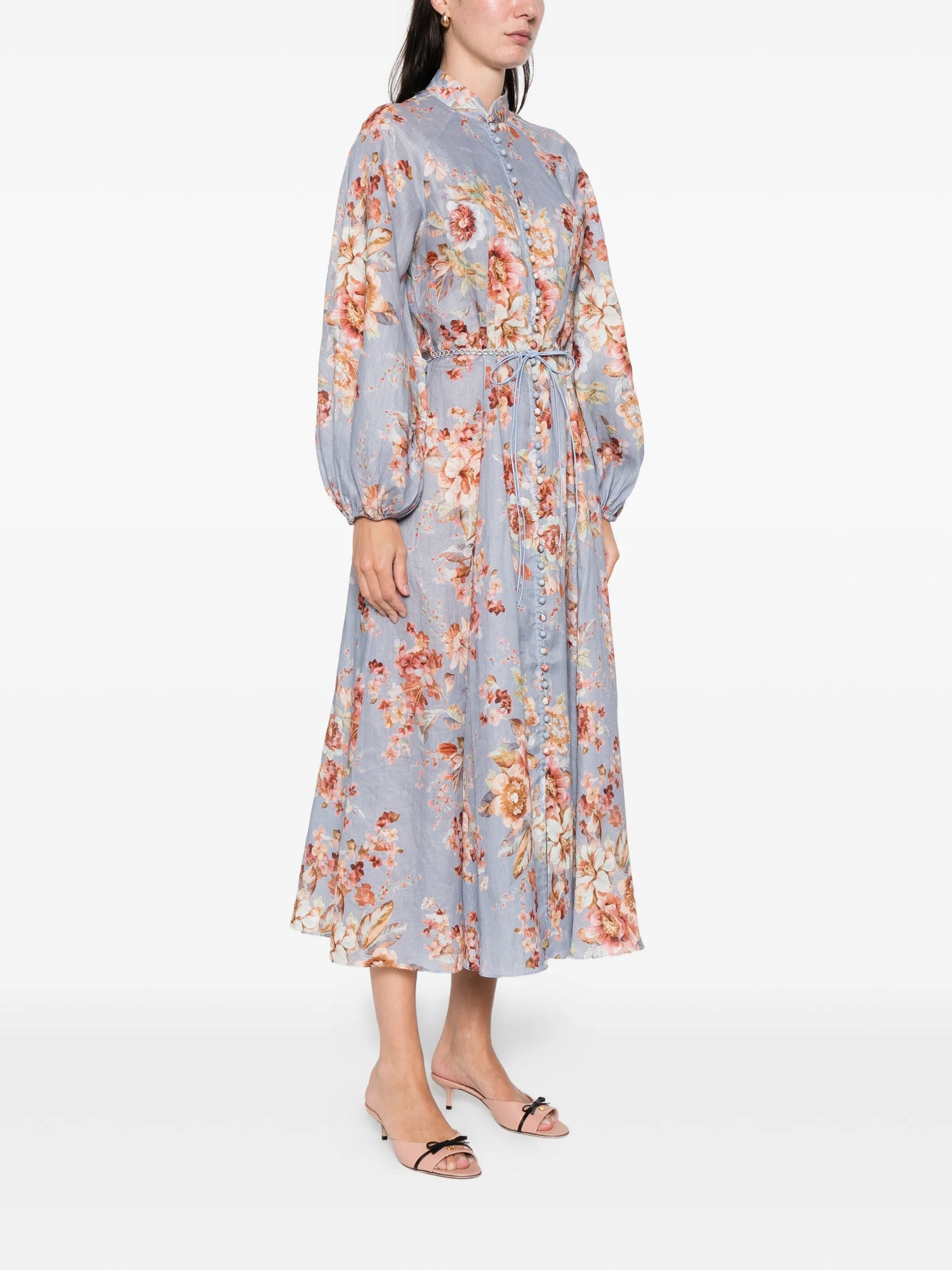 Awaken Billow Long Dress, chambray floral