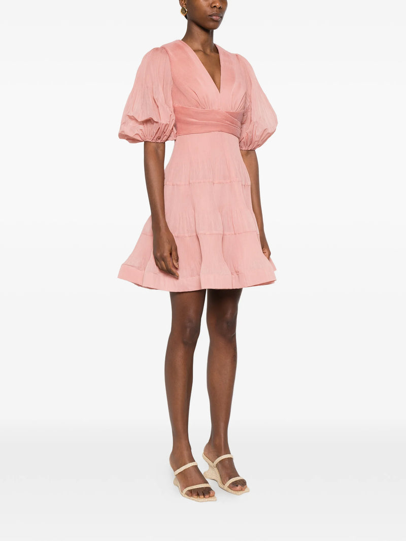 Pleated draped mini dress, dusty pink
