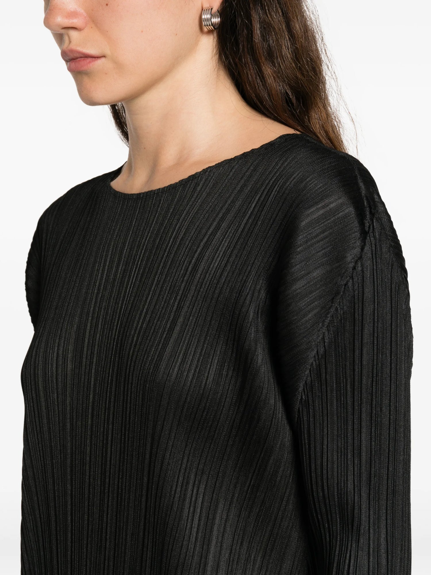 Long sleeved pleated balloon dress, black