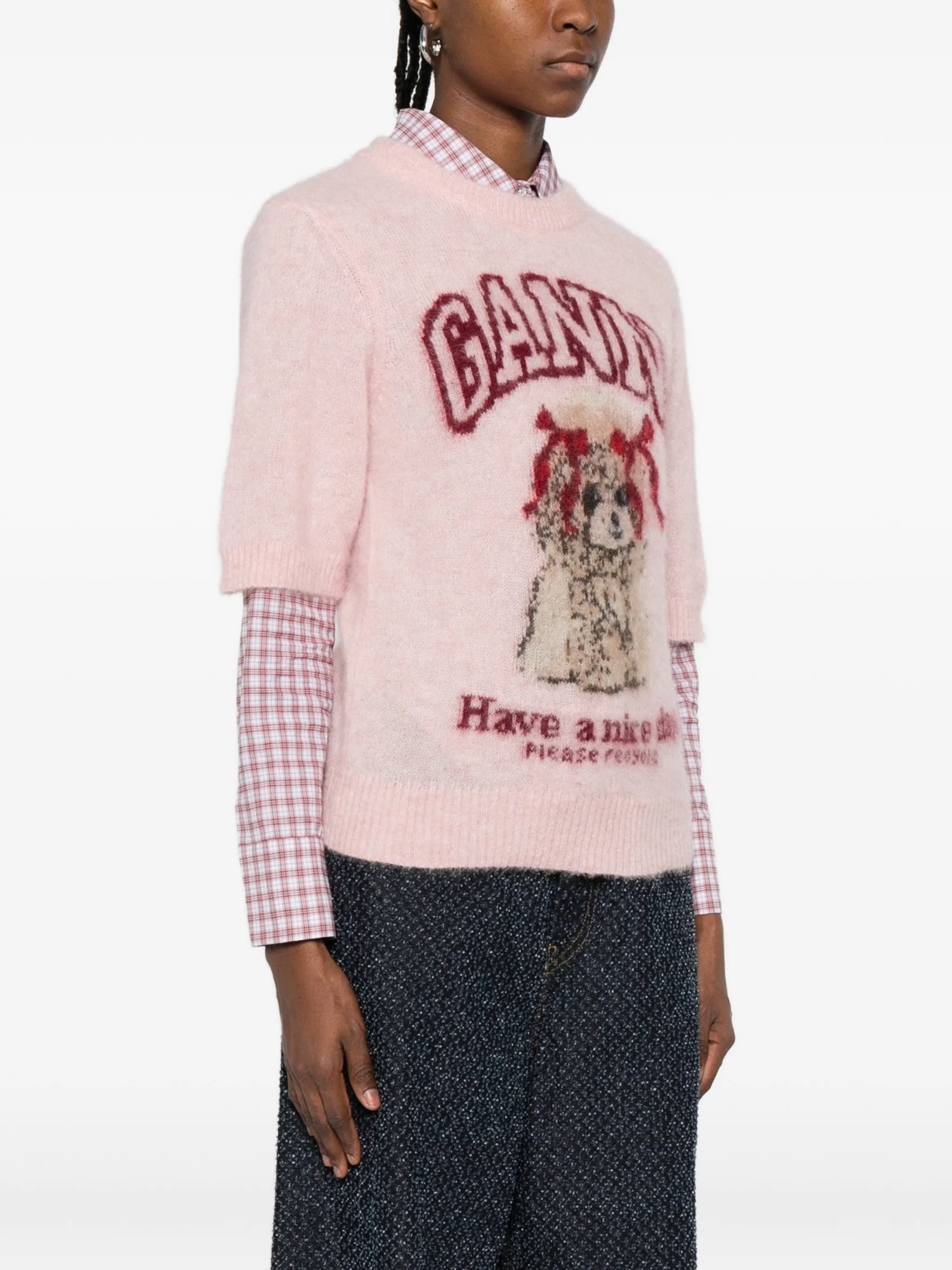 Brushed alpaca graphic t-shirt, pink