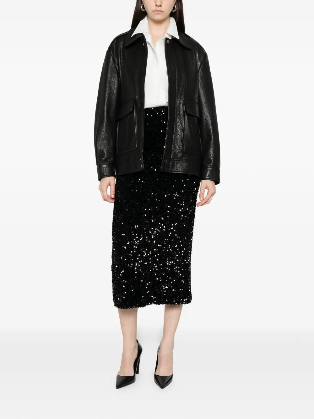 Sequins on velvet column maxi skirt, black