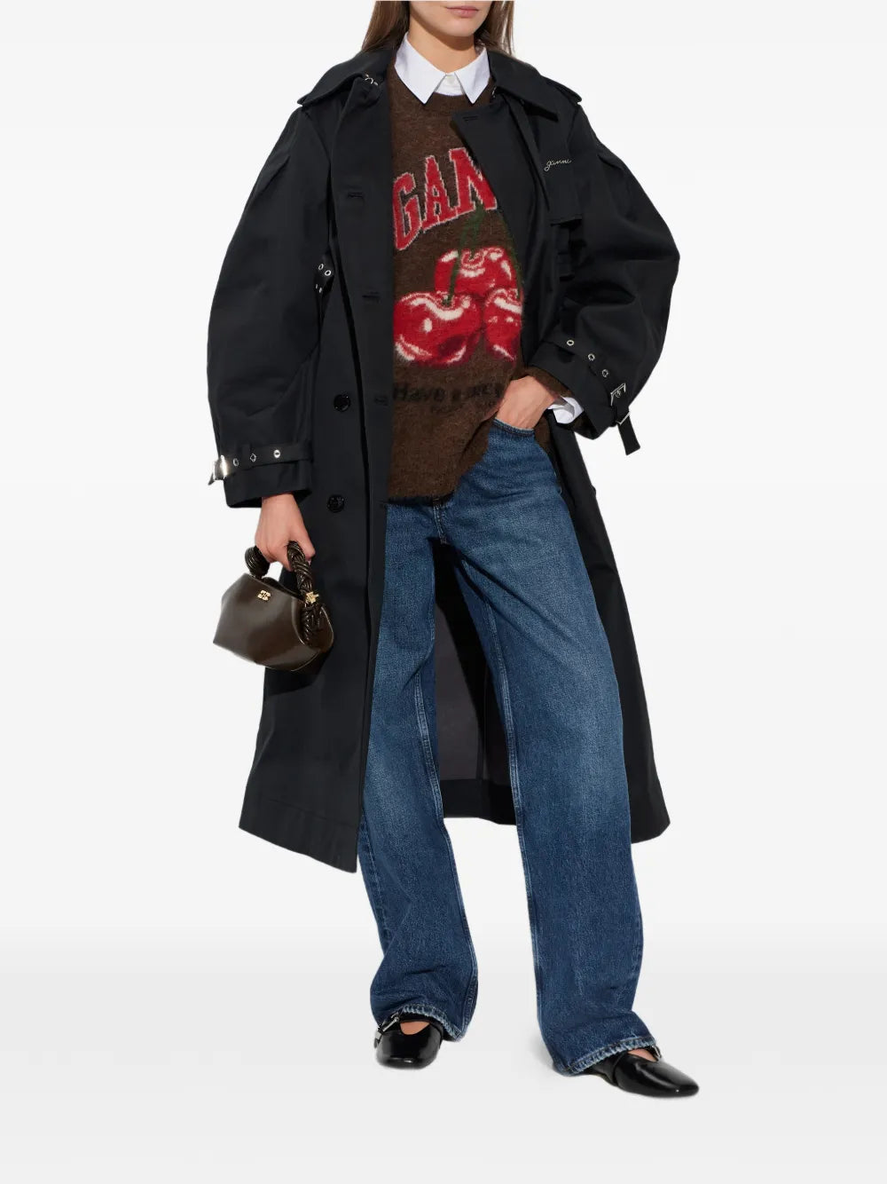 Brushed alpaca graphic oversized sweater, brown