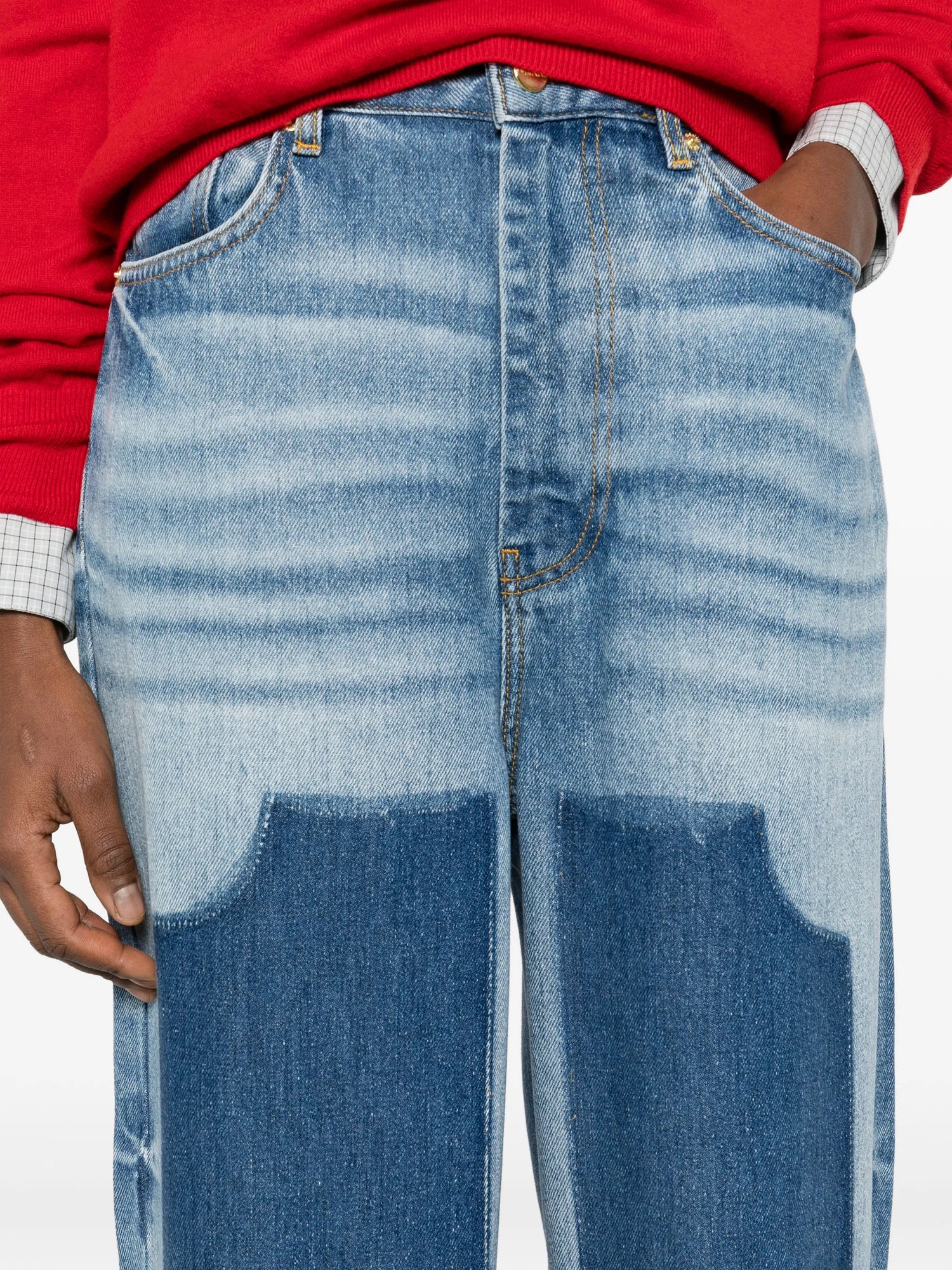 Light weight denim two-tone baggy jeans, tint wash