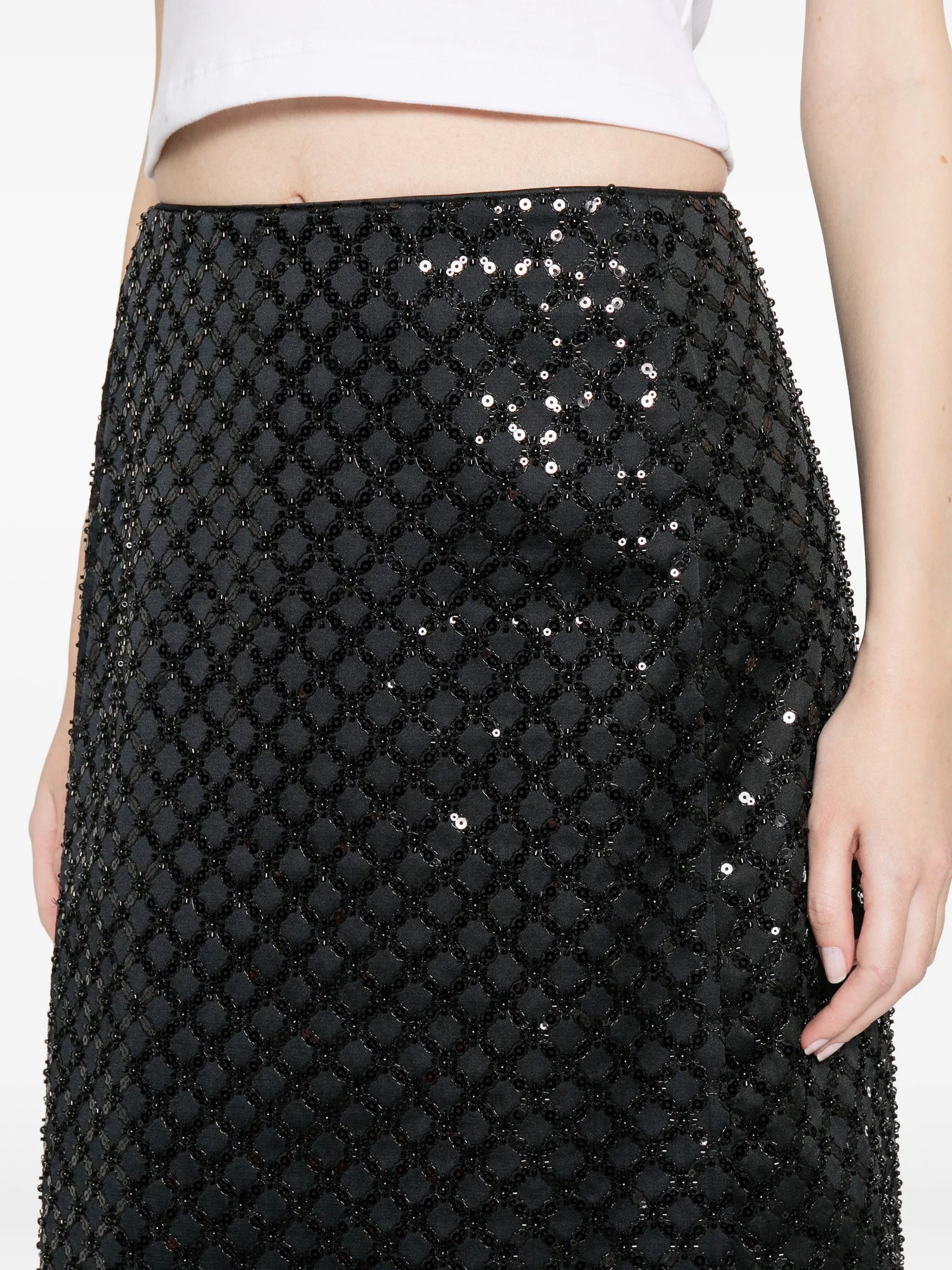 Sparkling statement knee-lenght skirt, black