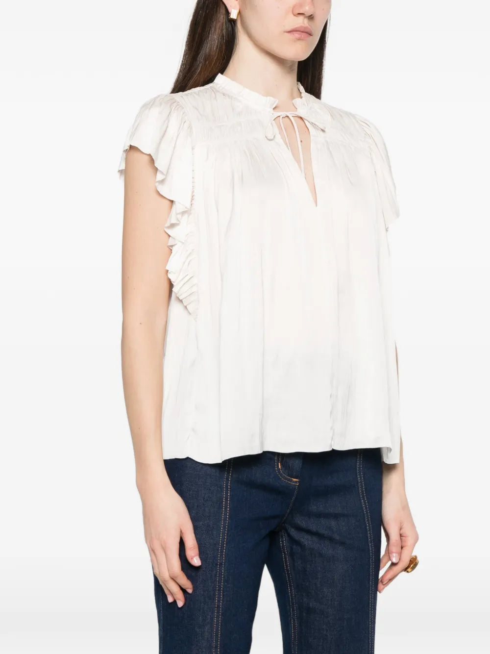 Agosta flutter sleeve top, ivory