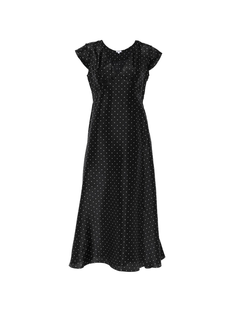 Polka dot silk dress, black