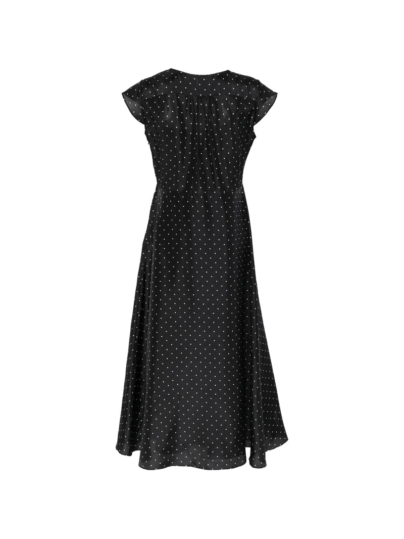 Polka dot silk dress, black