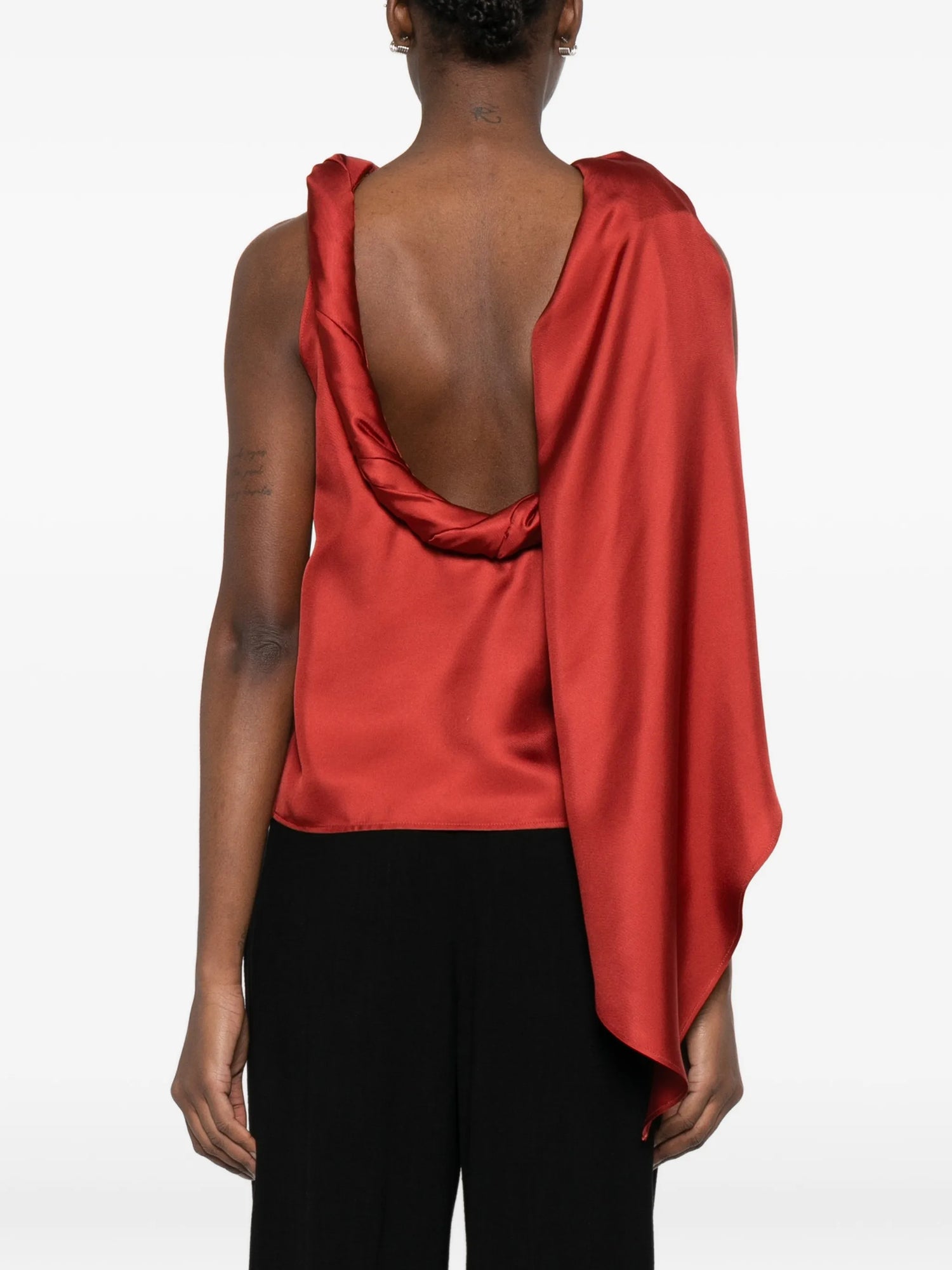 Wilma twisted collar silk top, red