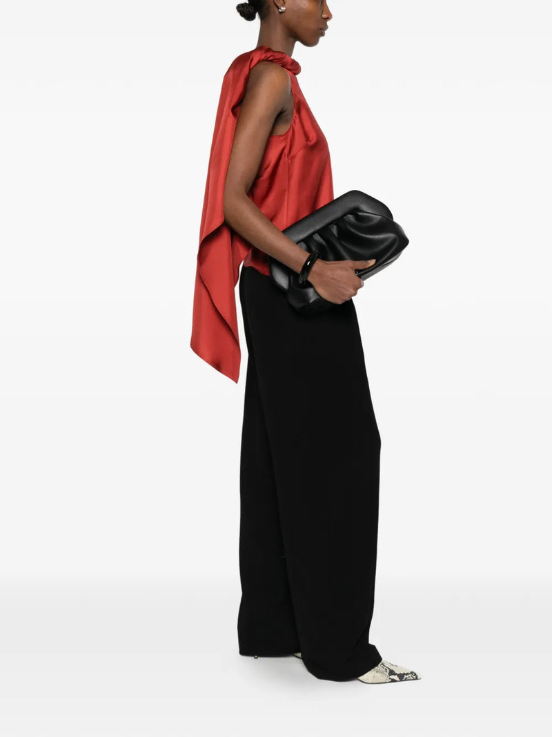 Wilma twisted collar silk top, red