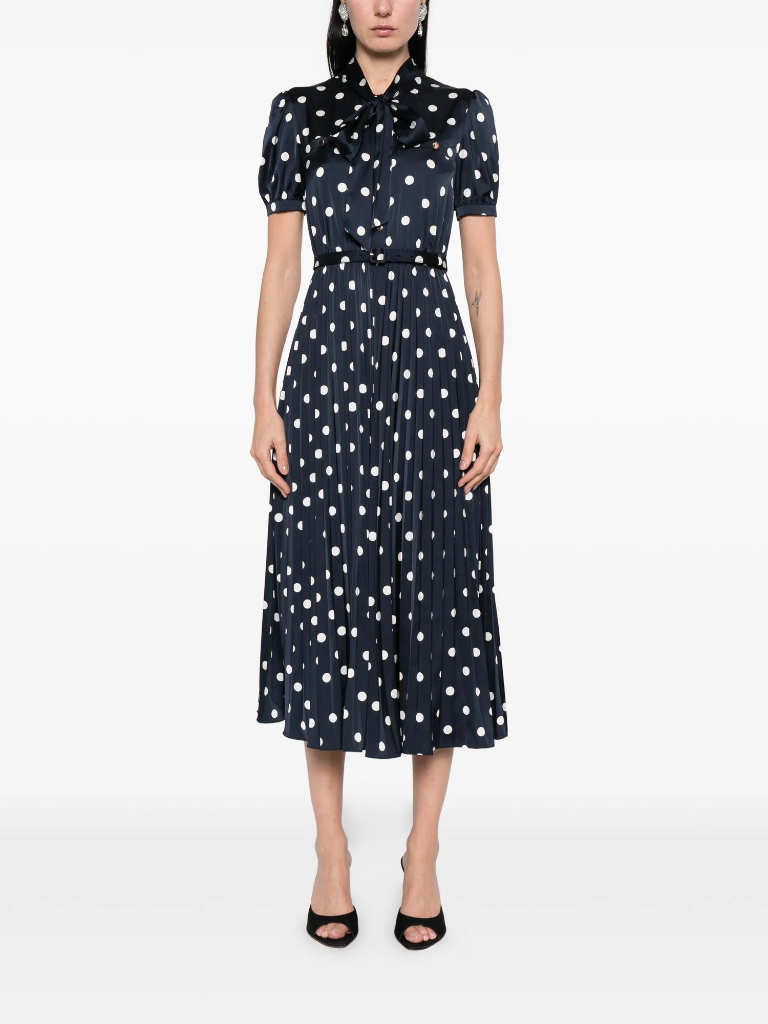 Navy polka dot satin midi dress, navy